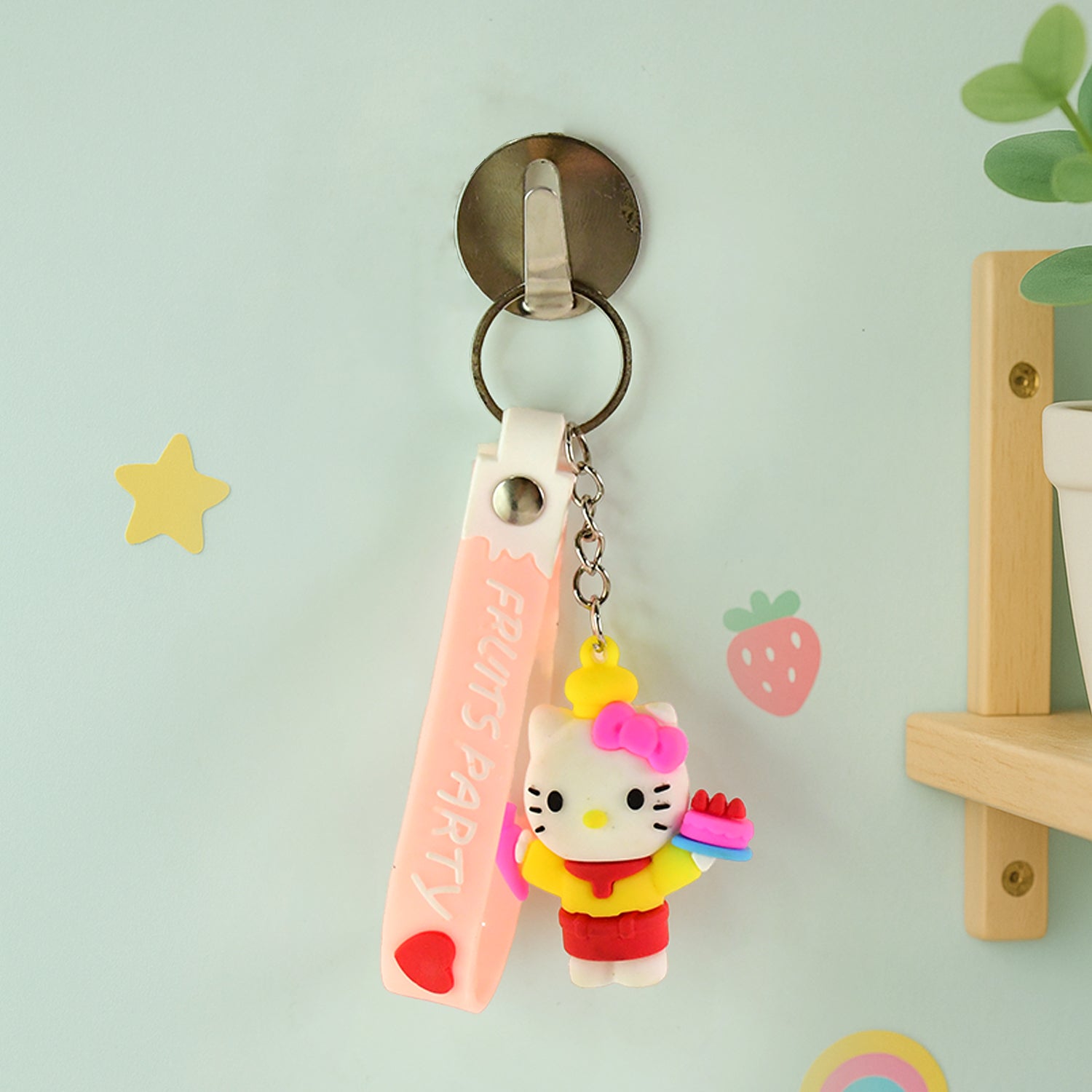 Cute Cartoon Silicone 3D Key Chain with Metal Hook & Strap (Pack of 1)