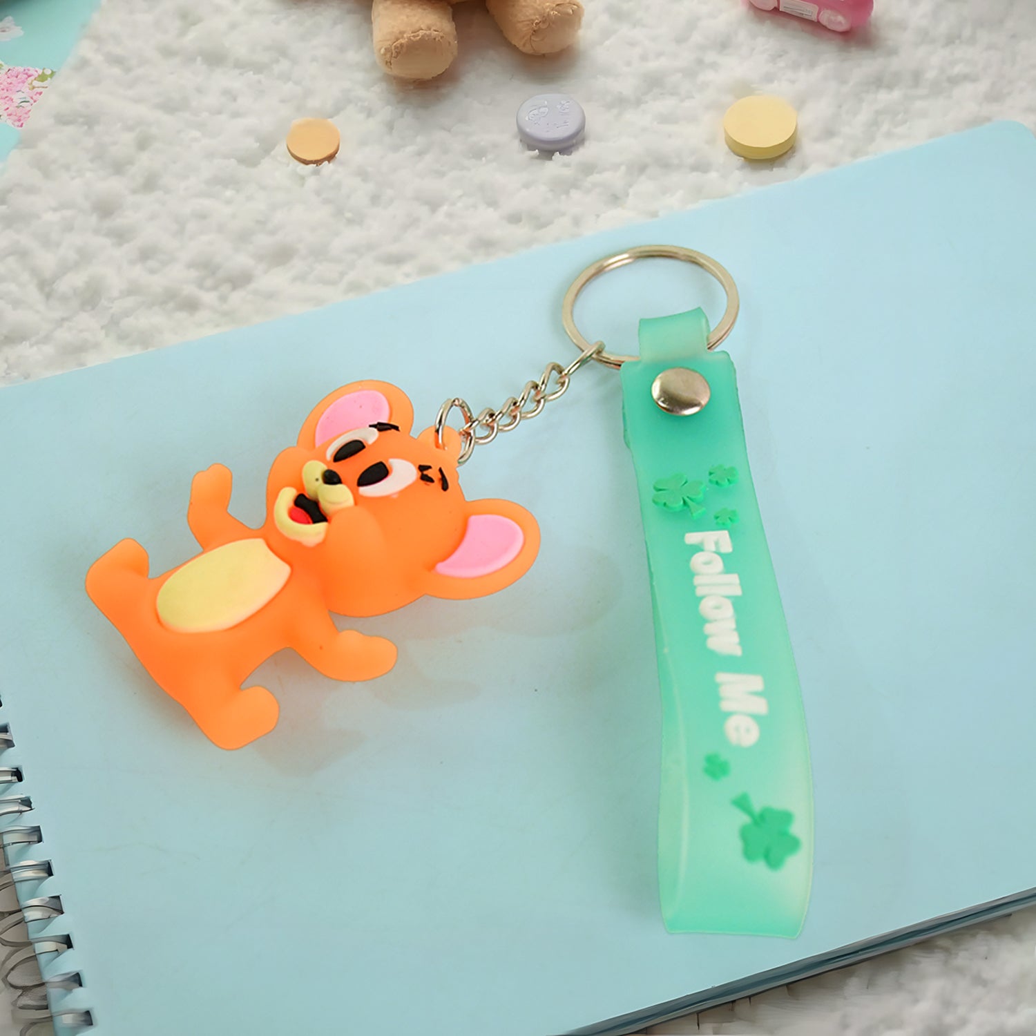 Cute Cartoon Silicone 3D Key Chain with Metal Hook & Strap (Pack of 1 / Mix Design)