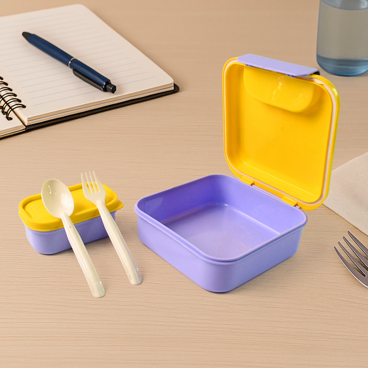 Kids Lunch Box Set With Small Inner Container Spoon  Fork (1 Pc)