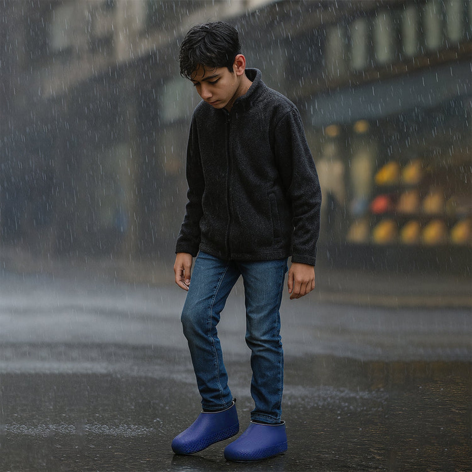 Blue Non-slip Silicone Rain Reusable Anti Skid Waterproof Fordable Boot Shoe Cover (1 Pair)