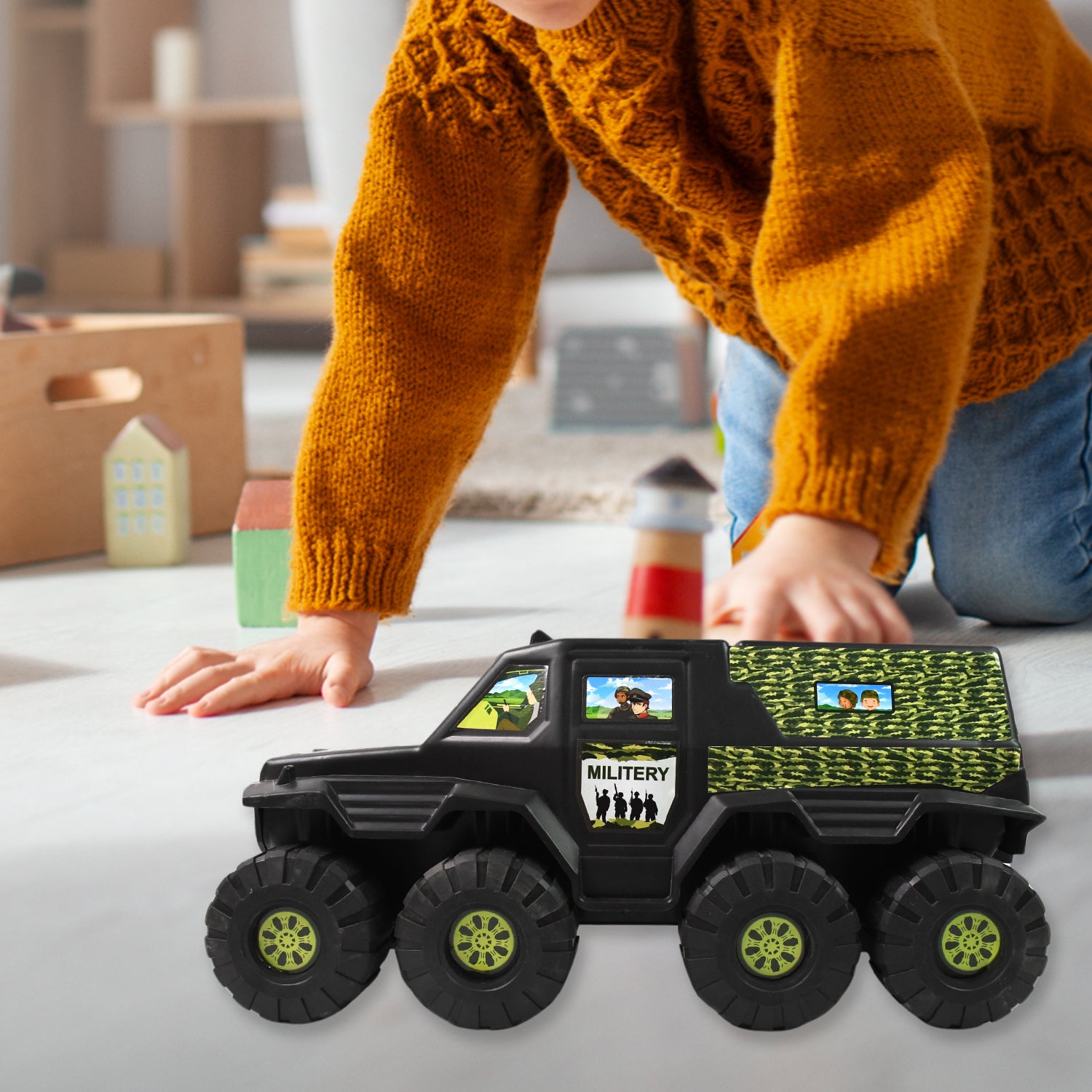 Big Military 8-wheel Plastic Car Toy (1 Pc)