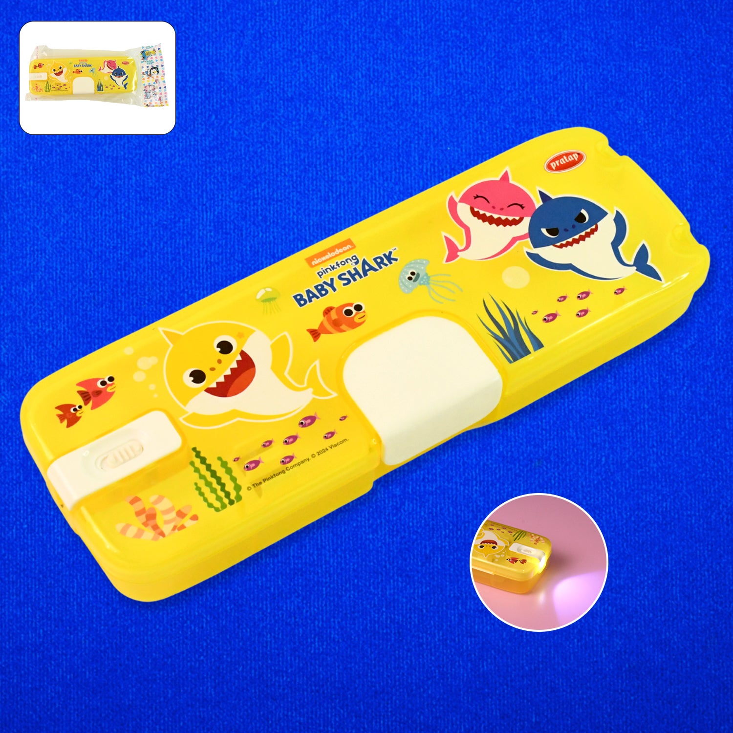 Plastic Pencil Box With Led Light  Cartoon Print (1 Pc)