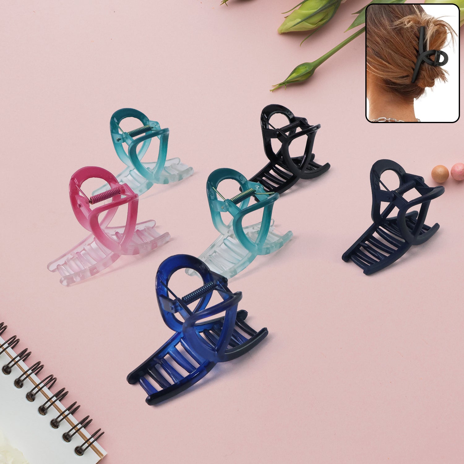 Plastic Hair Clamp Grip Simple Matte Hair Barrette Clamp (12 Pc   Mix Design)