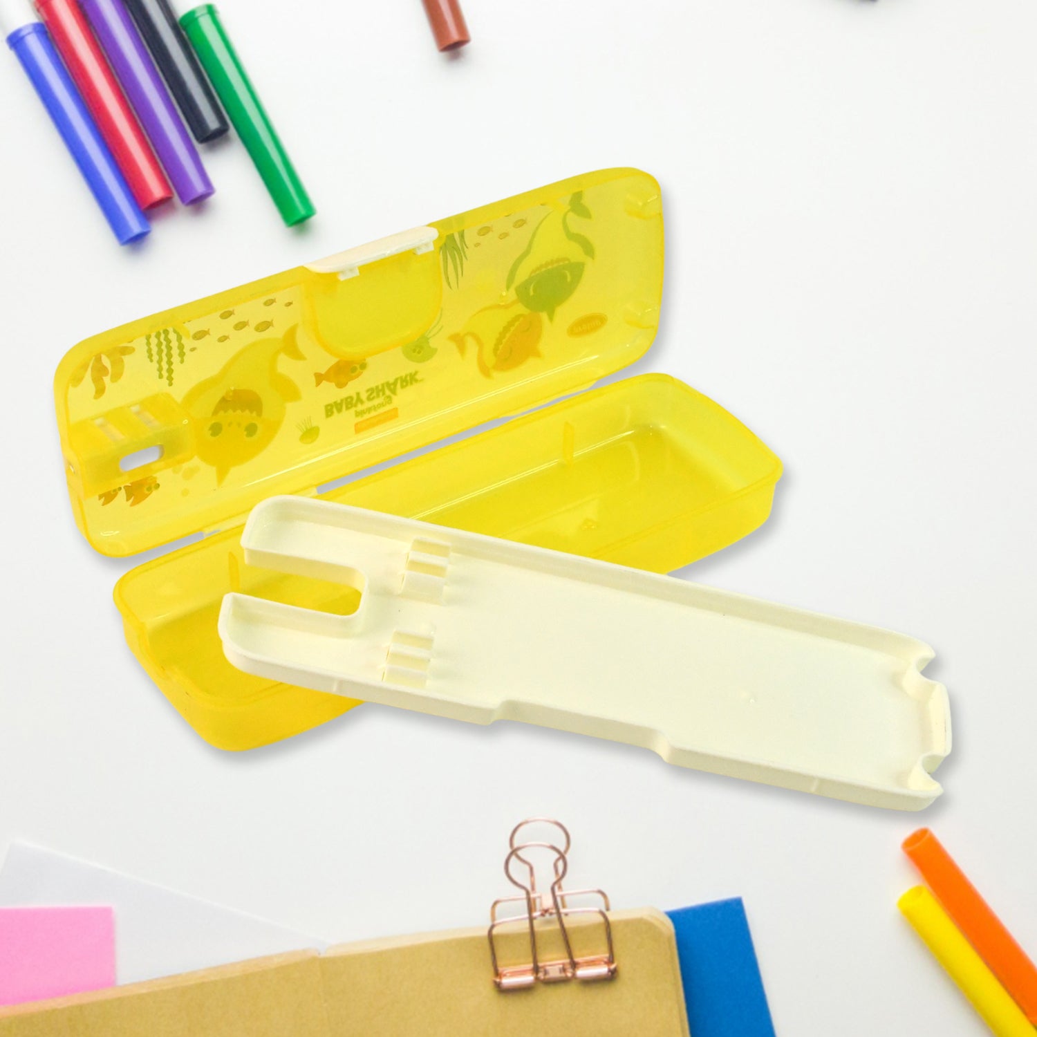 Plastic Pencil Box With Led Light  Cartoon Print (1 Pc)