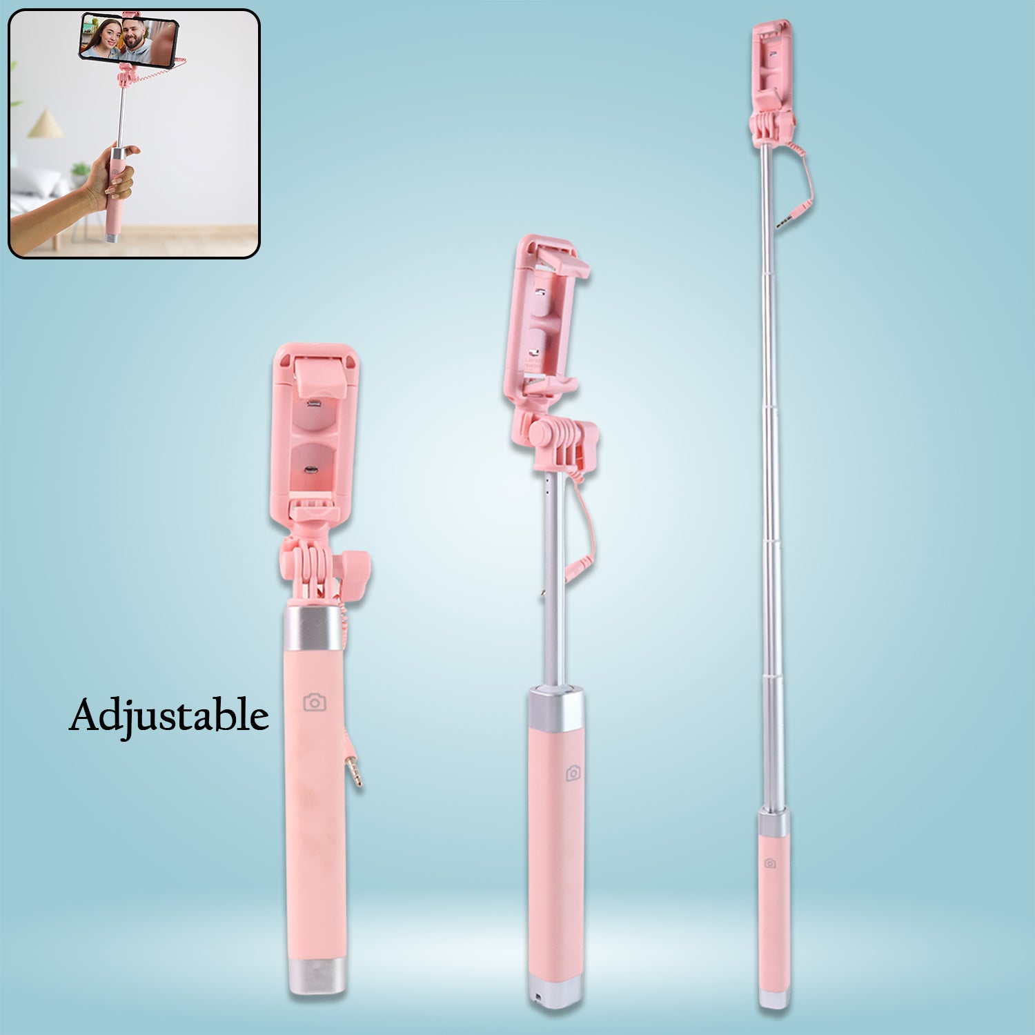 Wired Selfie Stick With Rearview Mirror  Built-in Shutter Button (1 Pc)