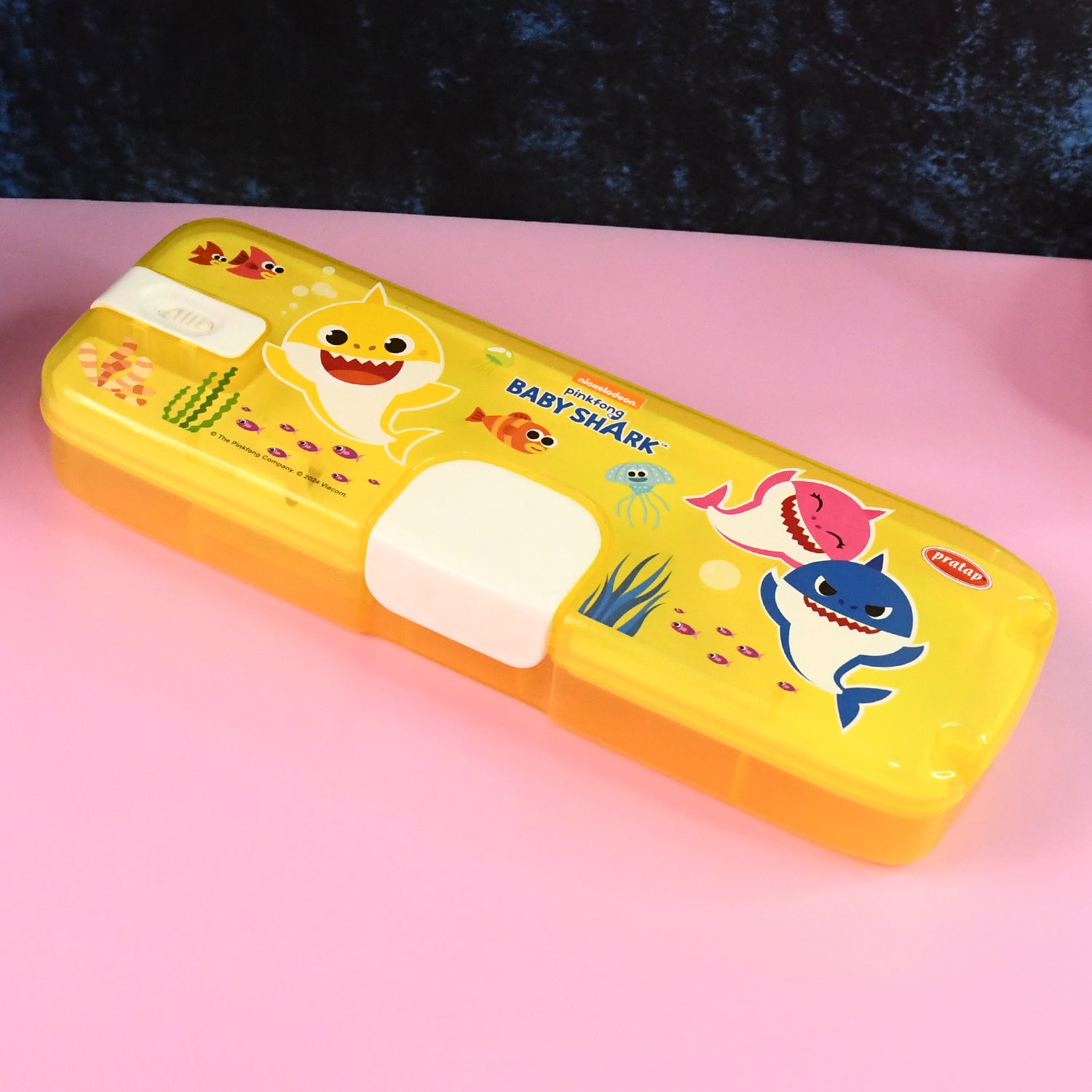 Plastic Pencil Box With Led Light  Cartoon Print (1 Pc)