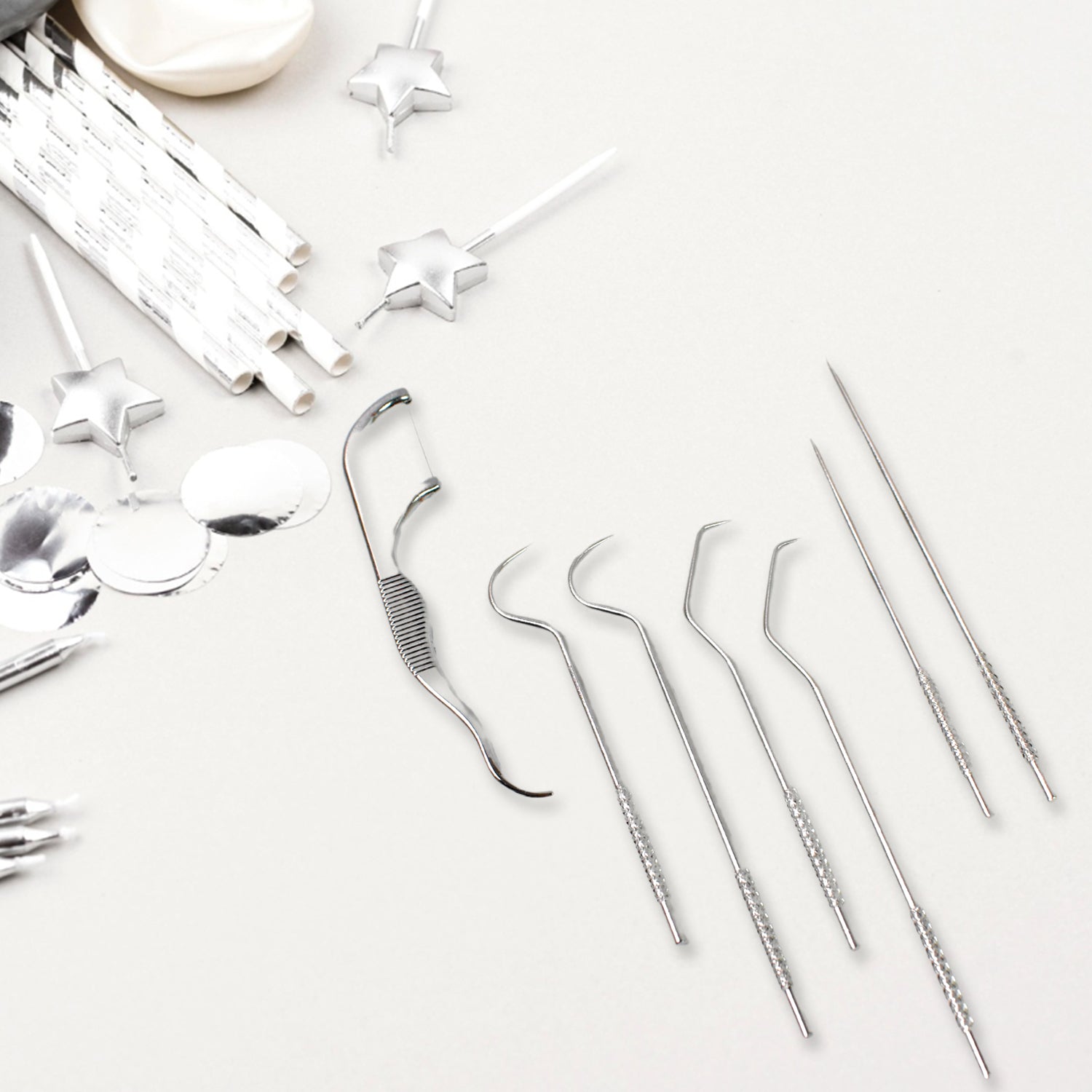 7 In 1 Stainless Steel Toothpick Flossier Set (1 Set  With Case)