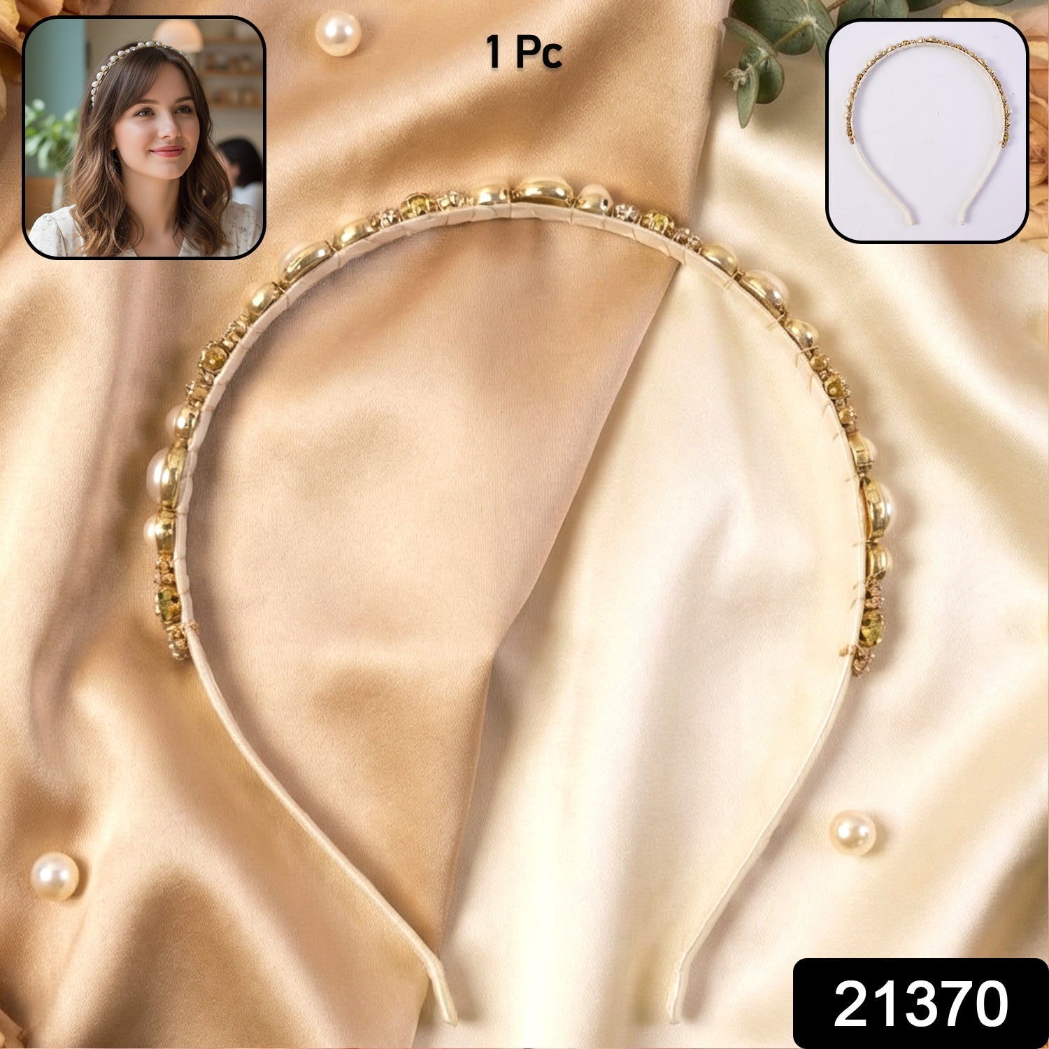 Premium Pearl & Crystal Embellished Hair Band (1 Pc)