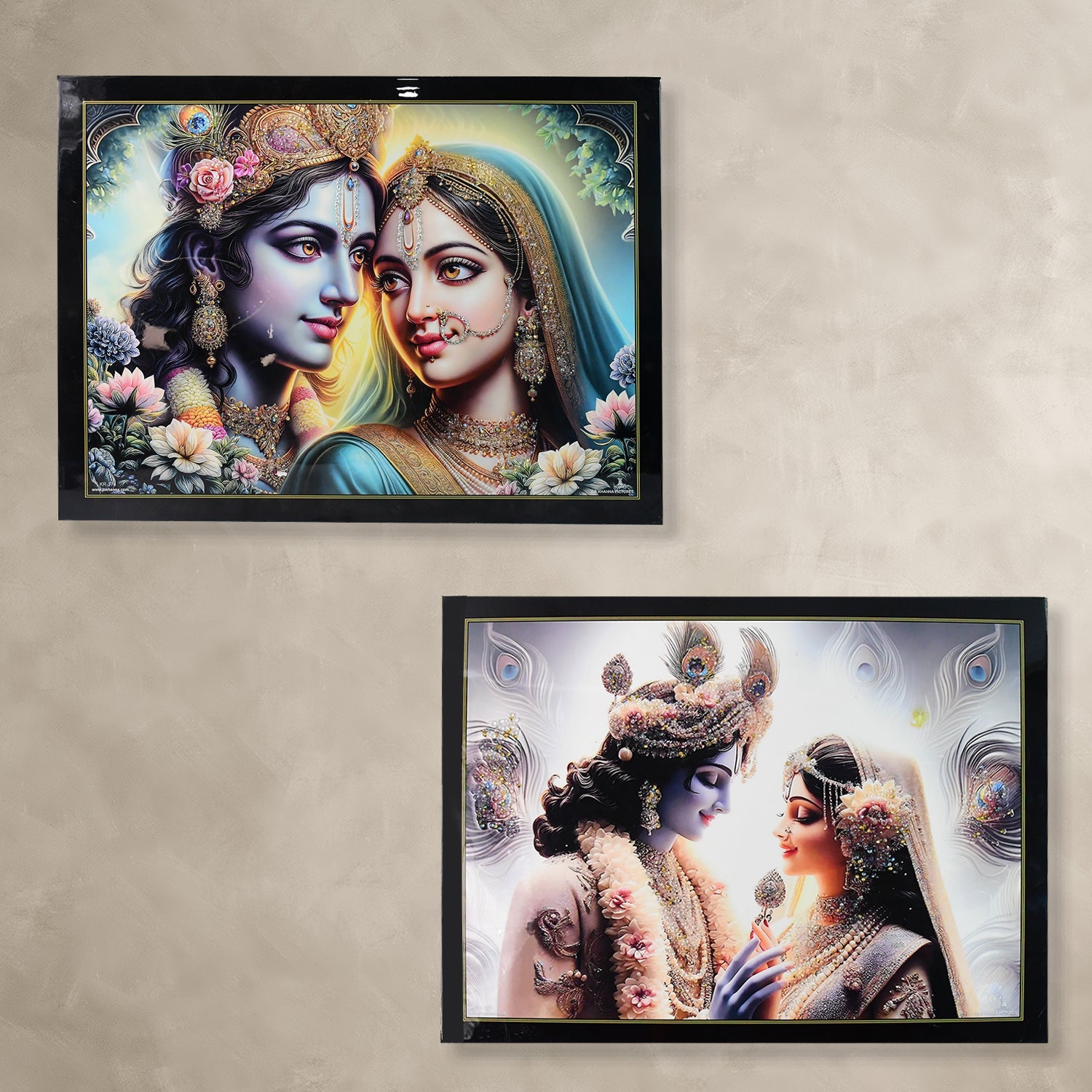 Lord Krishna and Radha Wall Painting with Wooden Frame 60x45 Cm Approx (1 Pc / Mix Design)