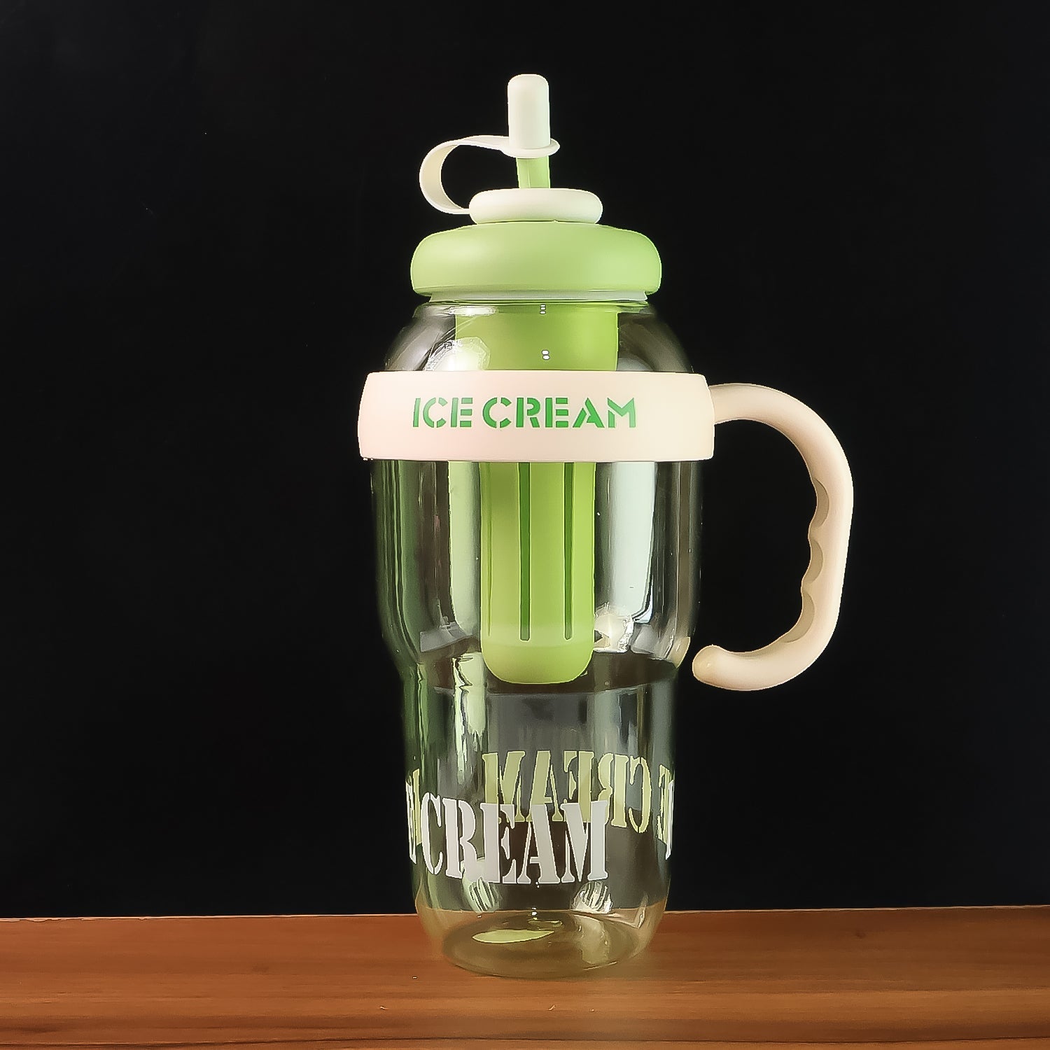 Approx 1300ML Large Capacity Cute Ice Cream Themed Water Bottle with Handle, Straw & Fruit Infuser – Leakproof Sipper for Kids & Adults