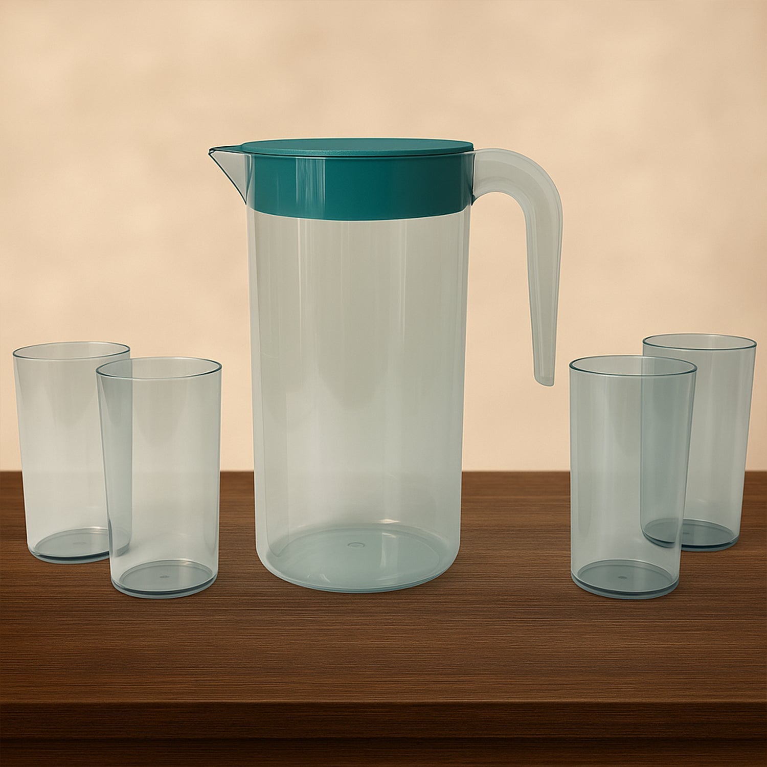 Apex Crystal Premium Jug with Lid & 4 Pcs Glass (1500 ML / 300 ML Approx / 5 Pcs Set)