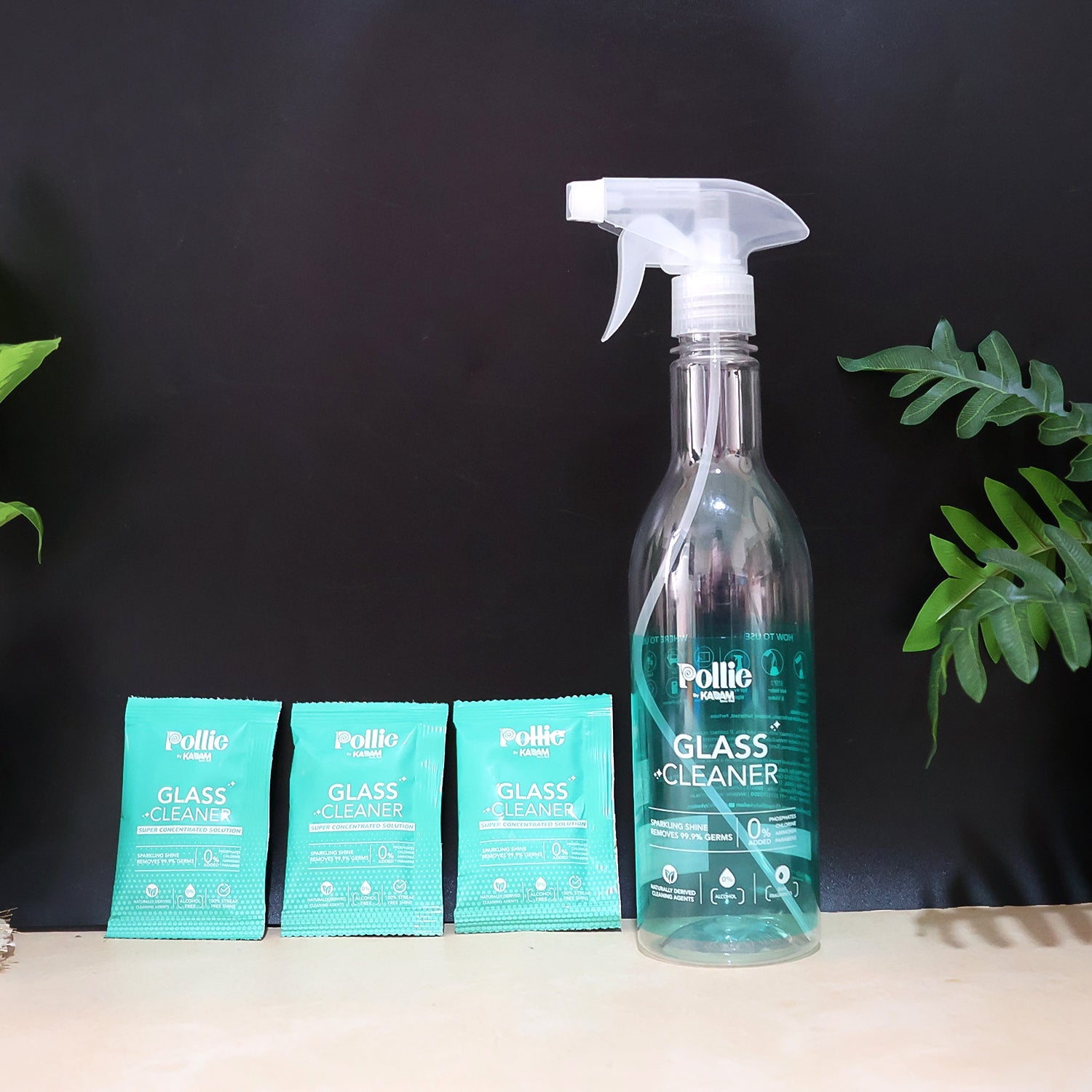 Pollic Kadam Concentrated Glass & Mirror Cleaner Refill Kit with Reusable Spray Bottle