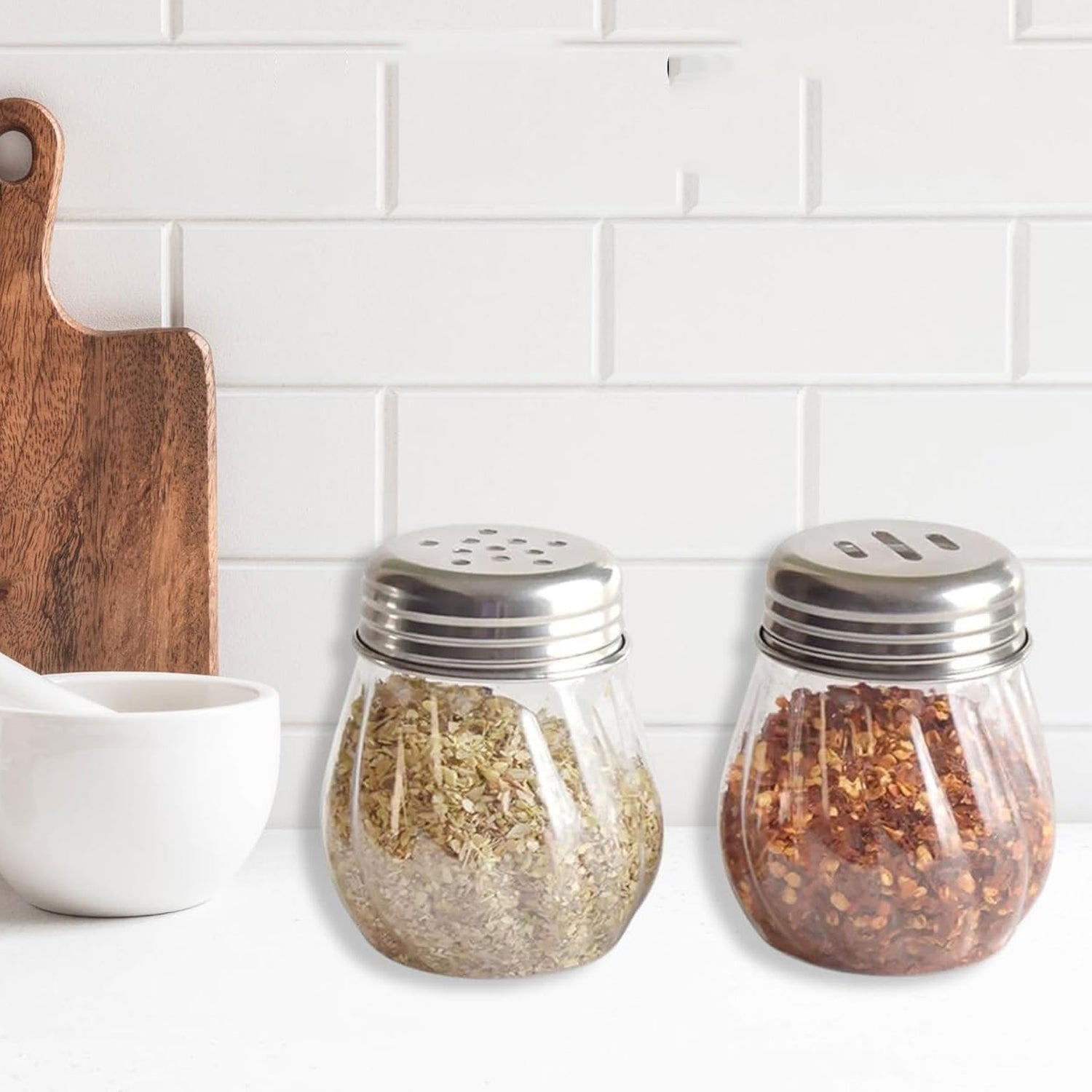 Apex Oregano & Chilli Flakes Dispenser Set – 2 Pcs Plastic Spice Shaker with Stainless Steel Lid