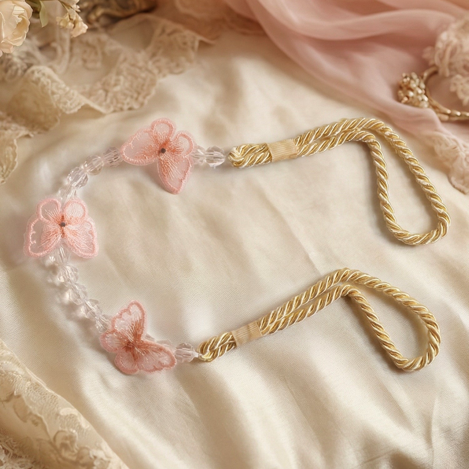 Luxury Floral Beaded Curtain Tieback (1 Pc)
