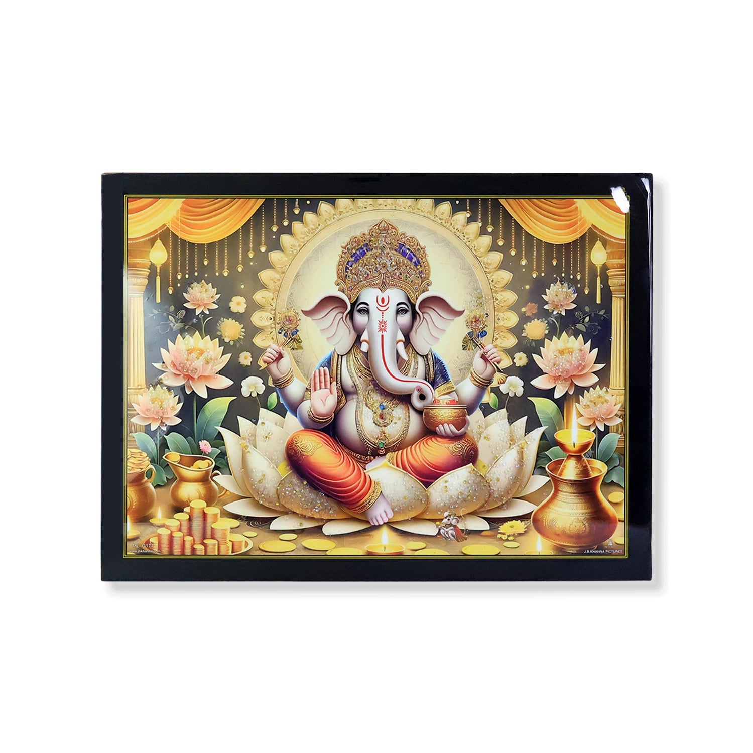 Divine Lord Ganesha Wall Painting with Wooden Frame Mix Design, 60x45 Cm Approx (1 Pc)