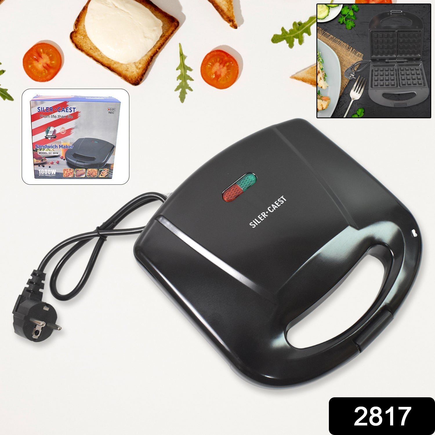 Sandwich Maker, Makes 2 Square Shape Sandwich | Non-Stick Plates| Easy to Use with Indicator Lights