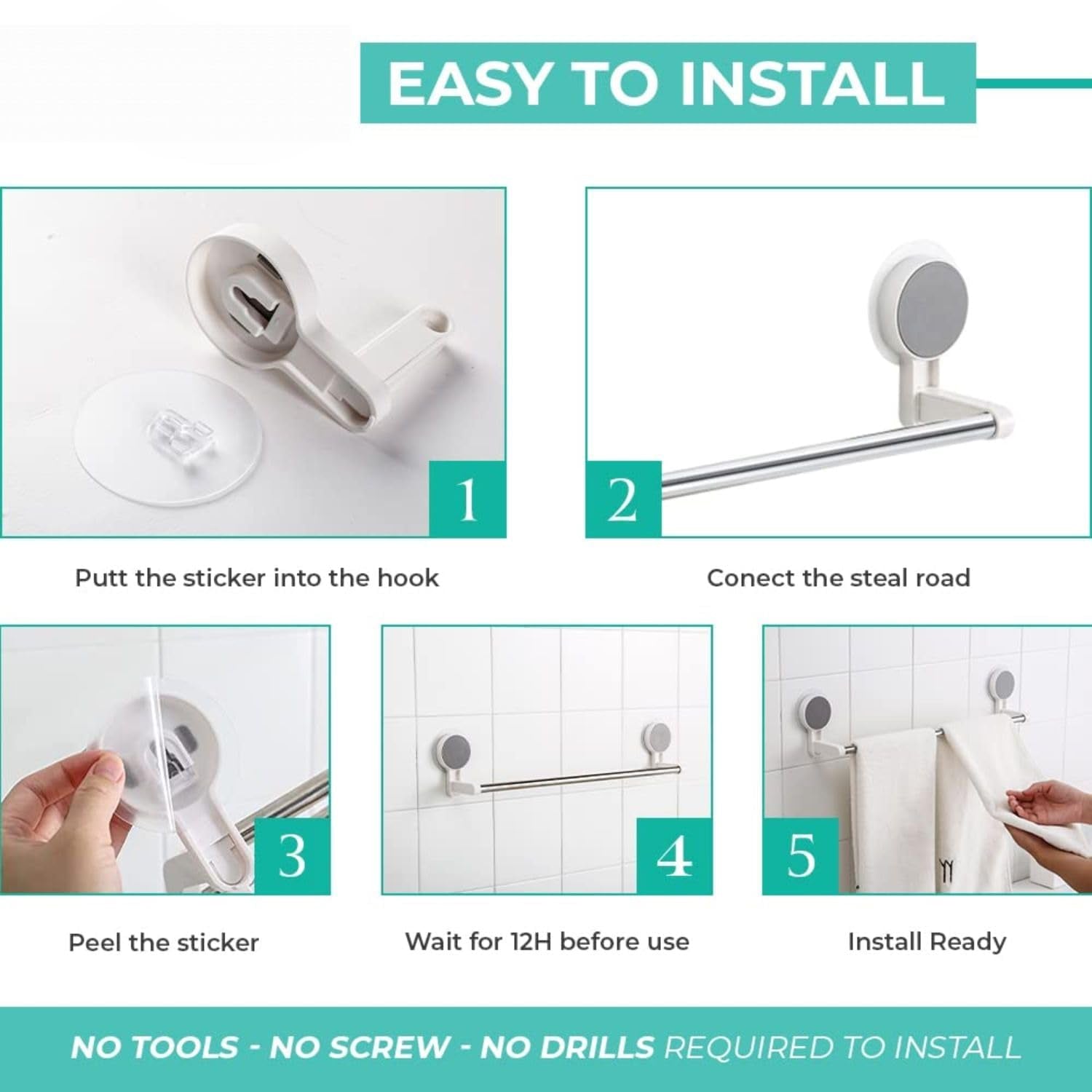 Self-Adhesive Towel Rod - (1 Pc)