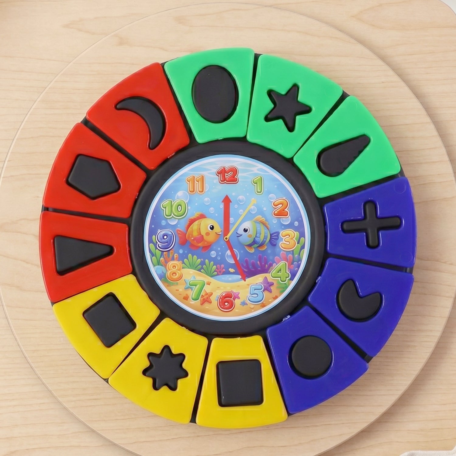 Shape sorter puzzle with clock face for early education