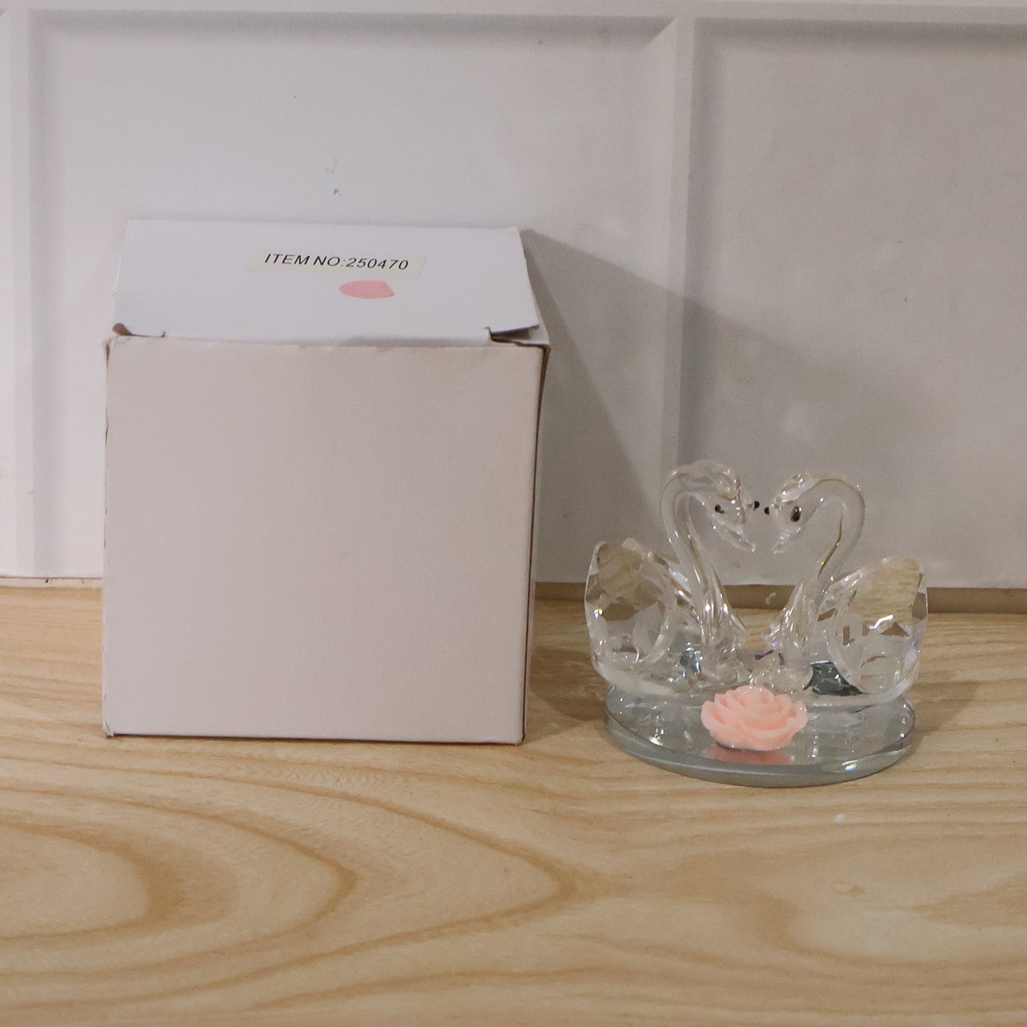 Packaged crystal swan showpiece ready for gifting