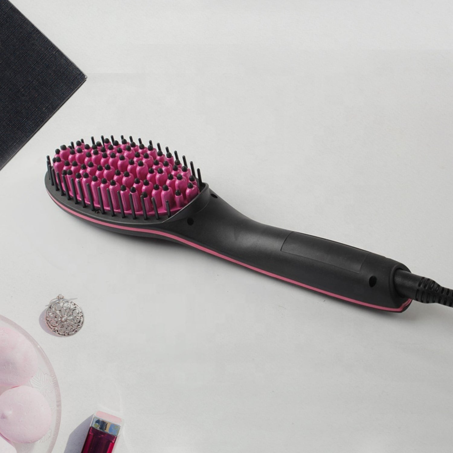 0376a Simply Straight Electric 2 In 1 Ceramic Hair Straightener Straightening Comb Brush With Lcd Screen Temperature Control Display For Women
