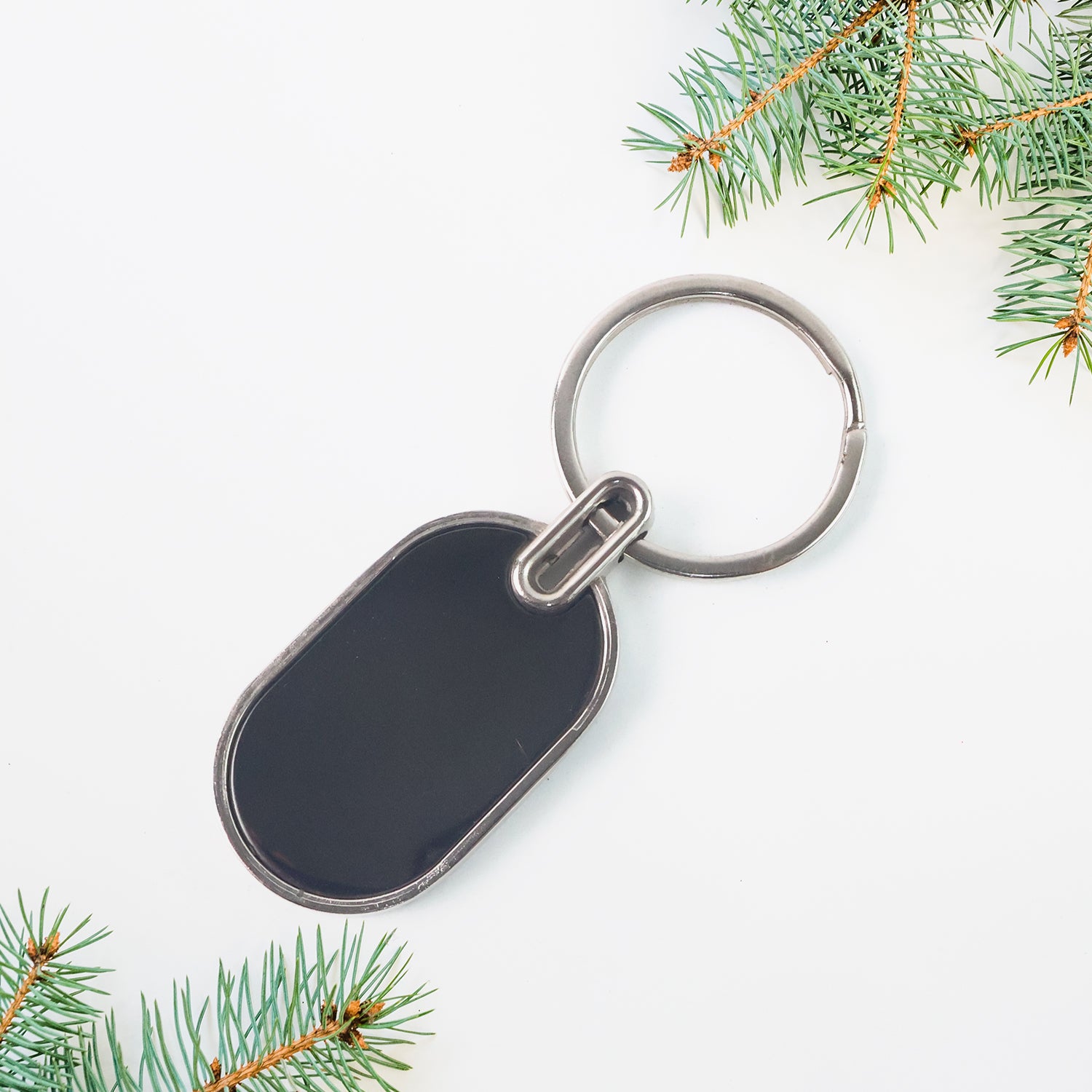 Elegant Black  Silver Oval Metal Keychain (1 Pc)