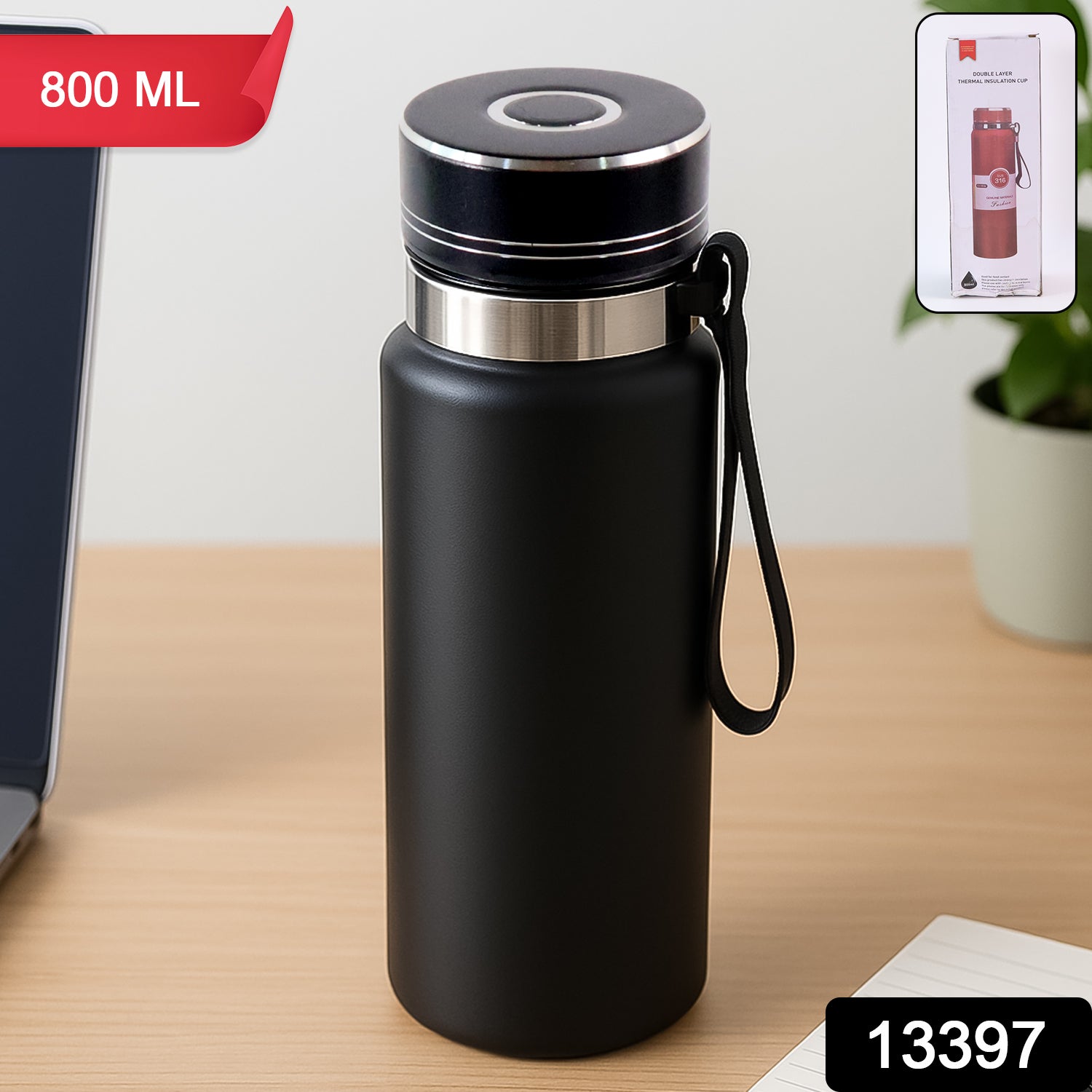 Double Stainless Steel Wall Flask Vacuum Insulated Water Bottle (800 Ml)