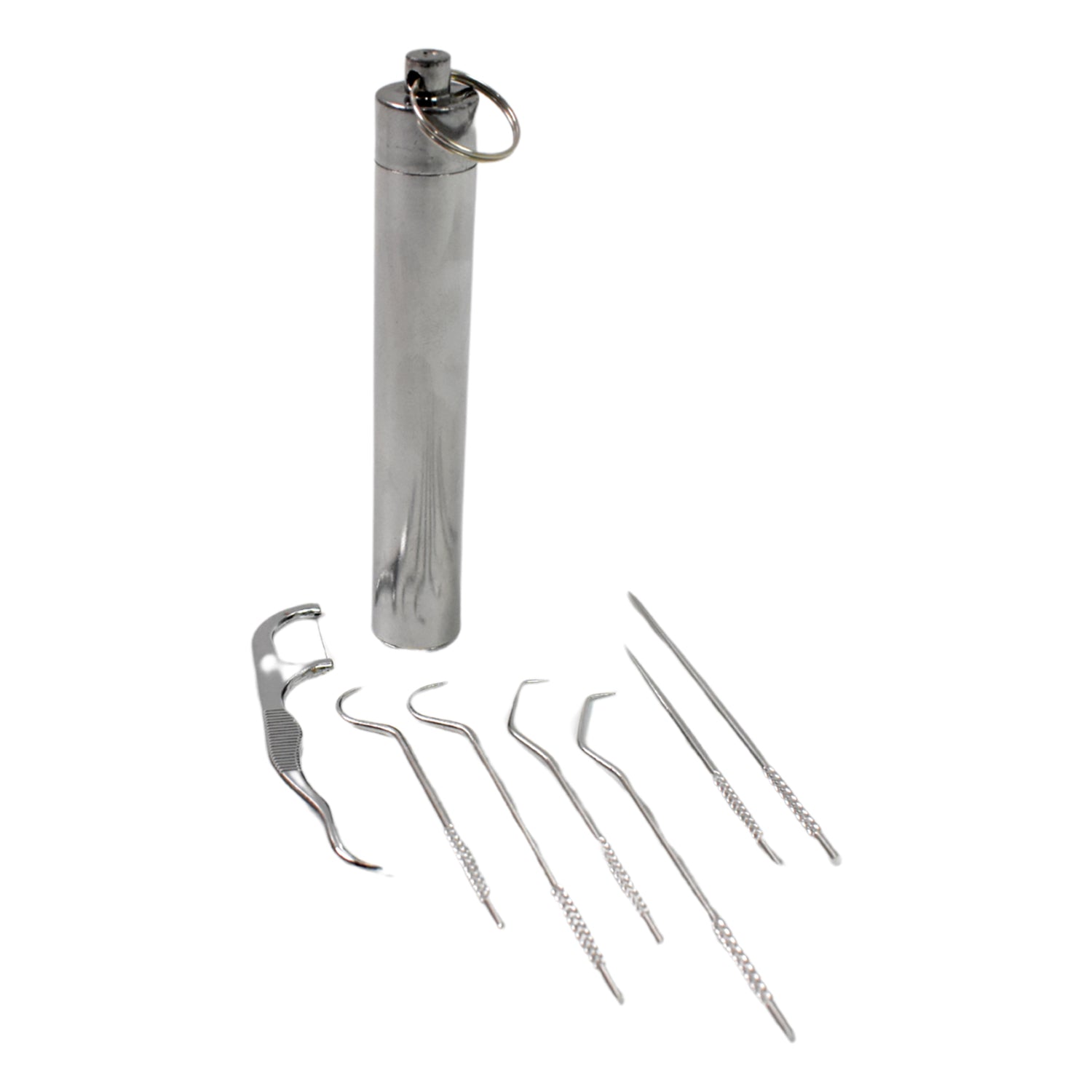 7 In 1 Stainless Steel Toothpick Flossier Set (1 Set  With Case)