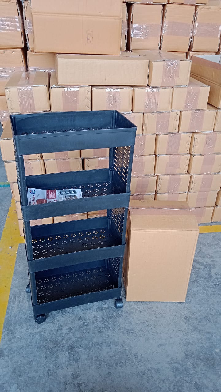 4-Layer Plastic Storage Rack with Wheels
