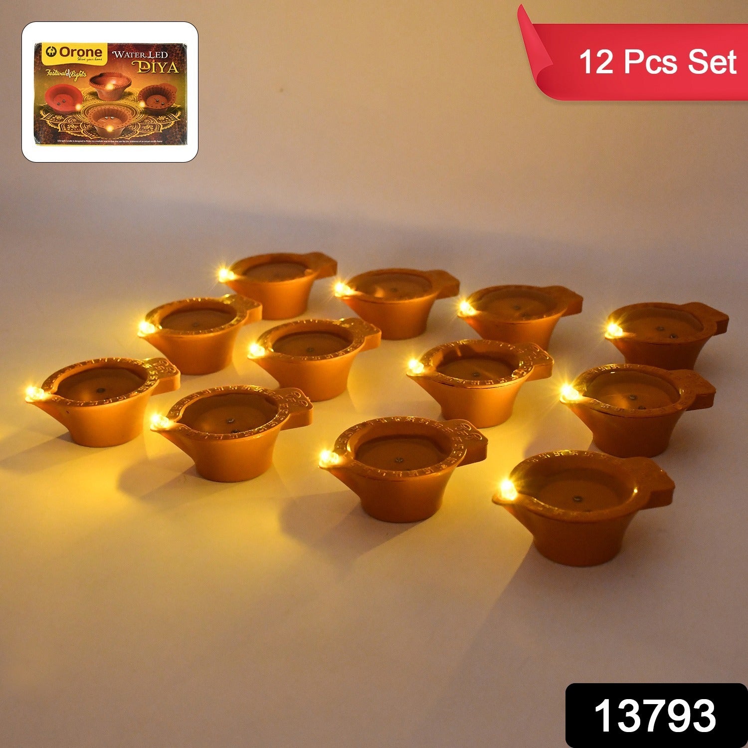 Flower Water Sensor Diyas For Diwali Decoration (12 Pcs Set)