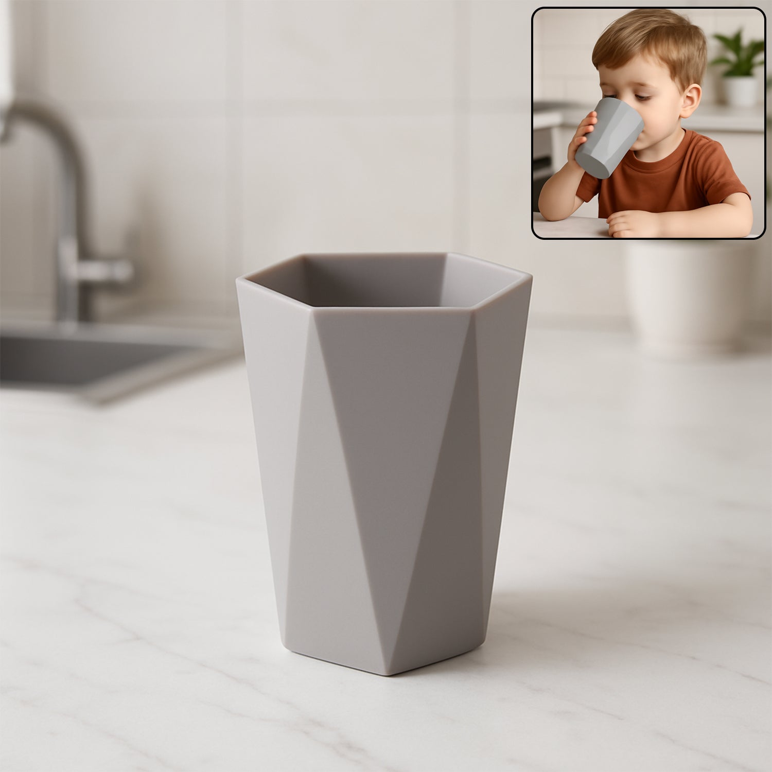 Hexagon Shape Small Plastic Drinking Glass (1 Pc)
