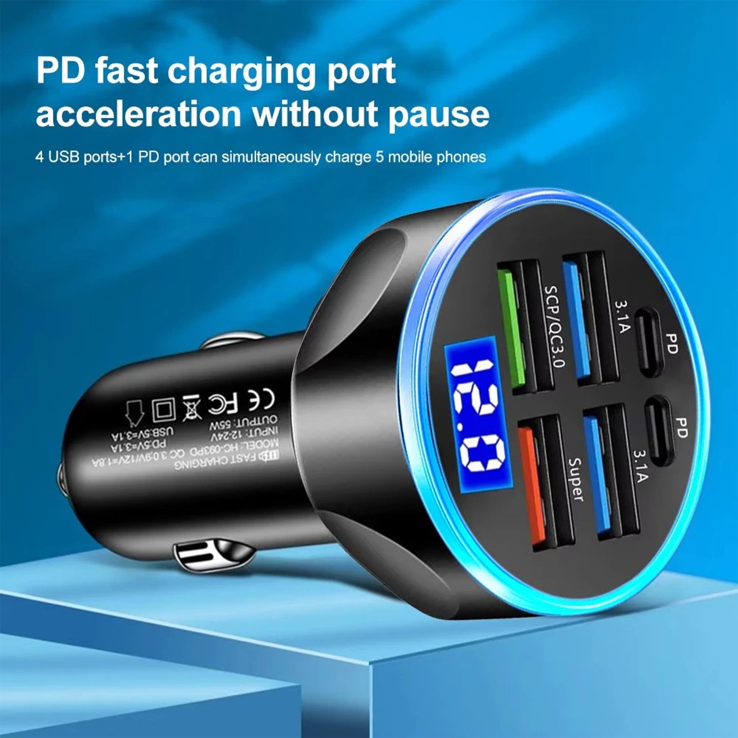 Multi-Port Fast Car Charger for 12V/24V Vehicles – 4-USB Smart Adapter