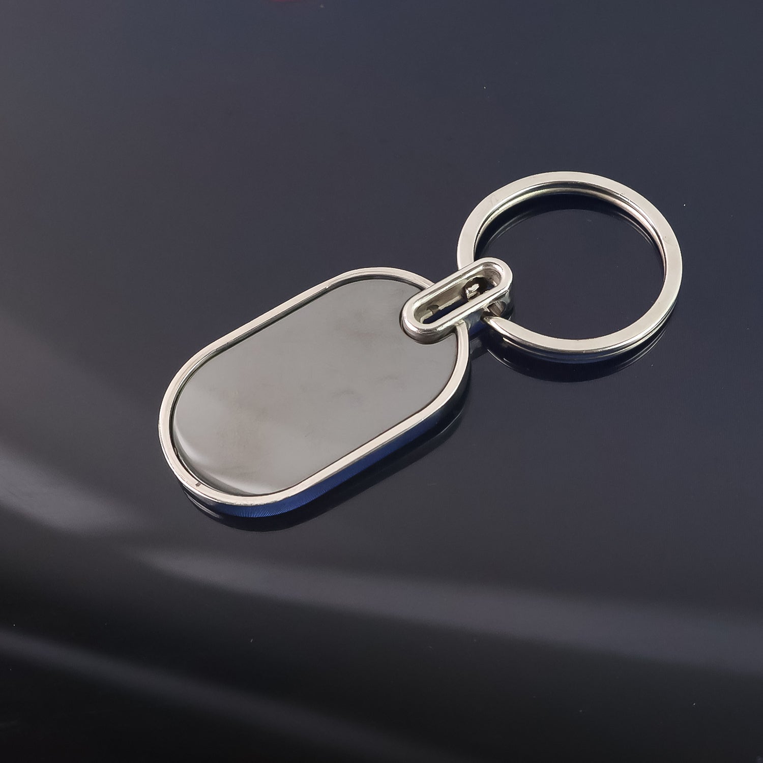 Elegant Black  Silver Oval Metal Keychain (1 Pc)