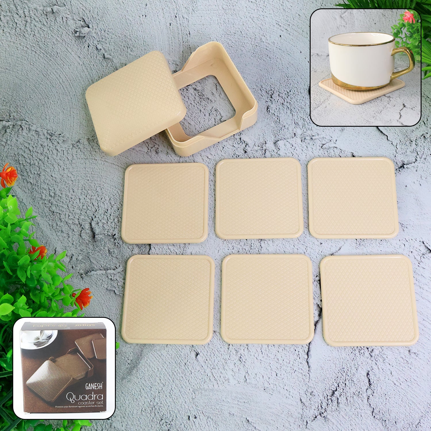 Ganesh Premium Square Coasters with Storage Box