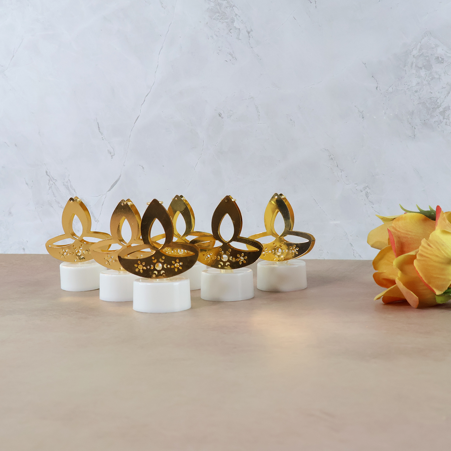 Golden Diya Shaped LED Tealight Candles (6 Pc)