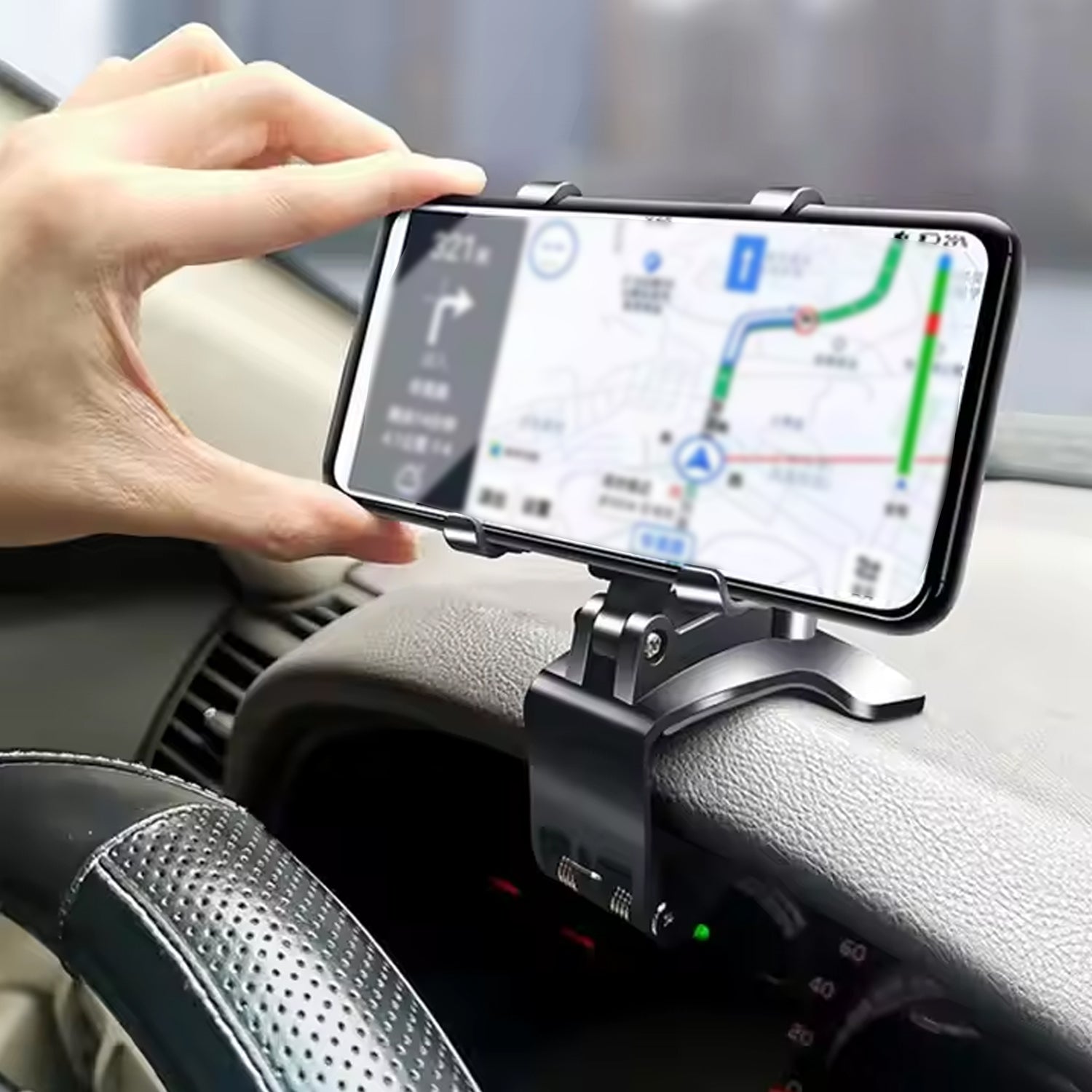 6948  Car Phone Holder Clip Mount 360 Degree Rotation Dashboard Rear View Mirror Sun Visor Smartphone Hud Navigation Fold Stand Plastic Black Compatible For All Smart Phones