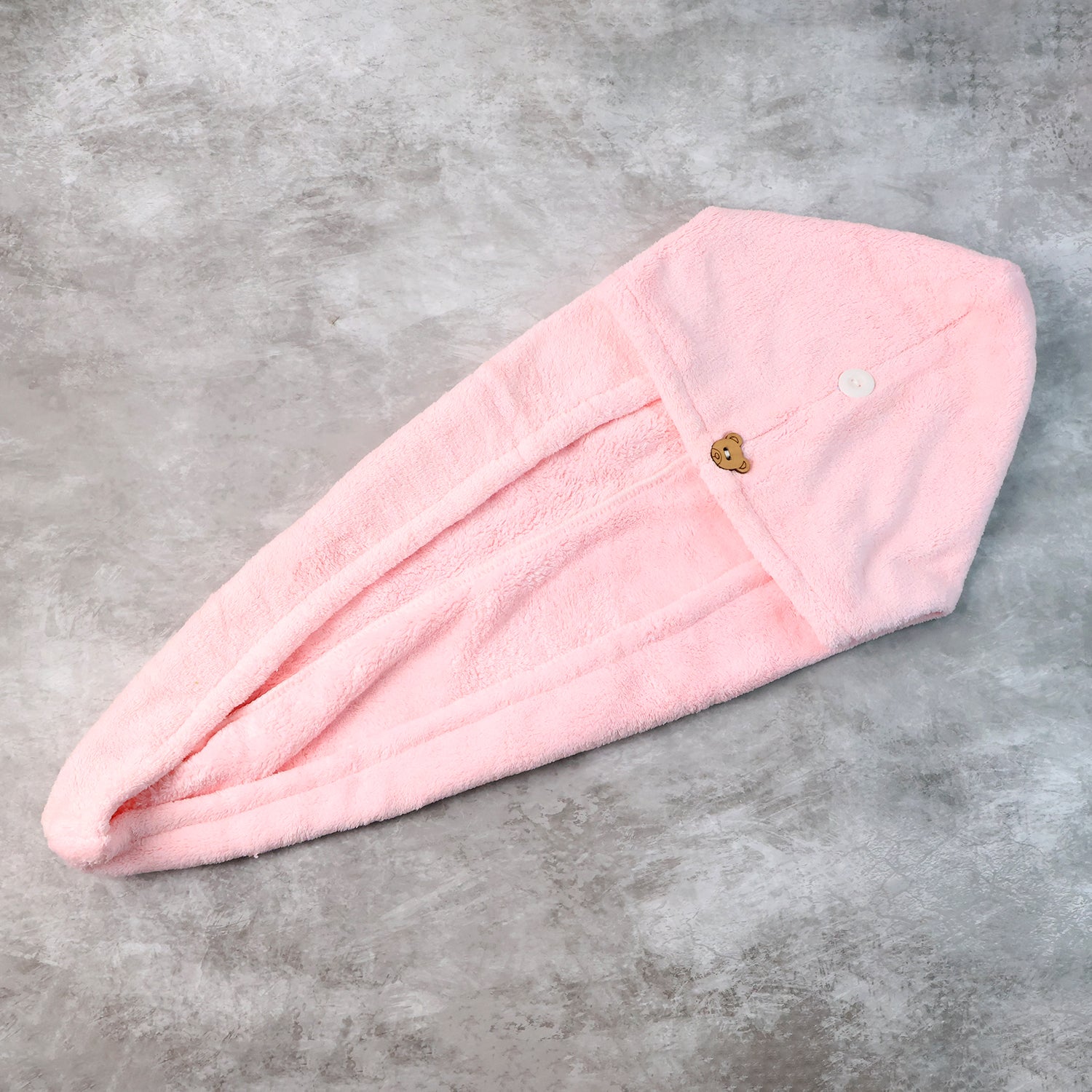 Soft Microfiber Hair Drying Towel Wrap With Cute Teddy Bear Button (1 Pc)