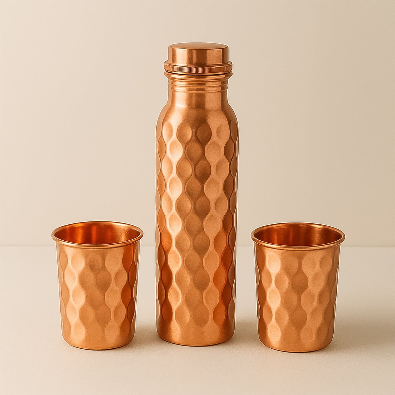 Copper Water Bottle 2 Glasses With Gift Box (3 Pcs Set)