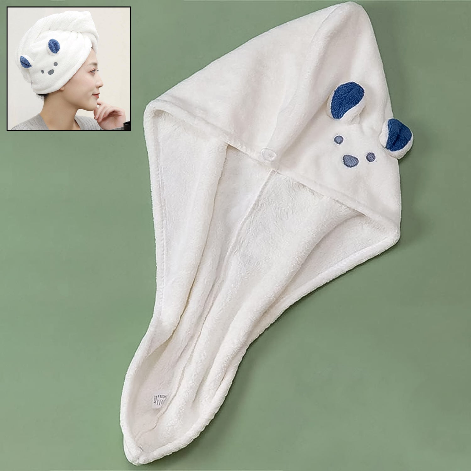 Soft Microfiber Hair Drying Towel Wrap With Cute Animal Ears  Button Closure (1 Pc)