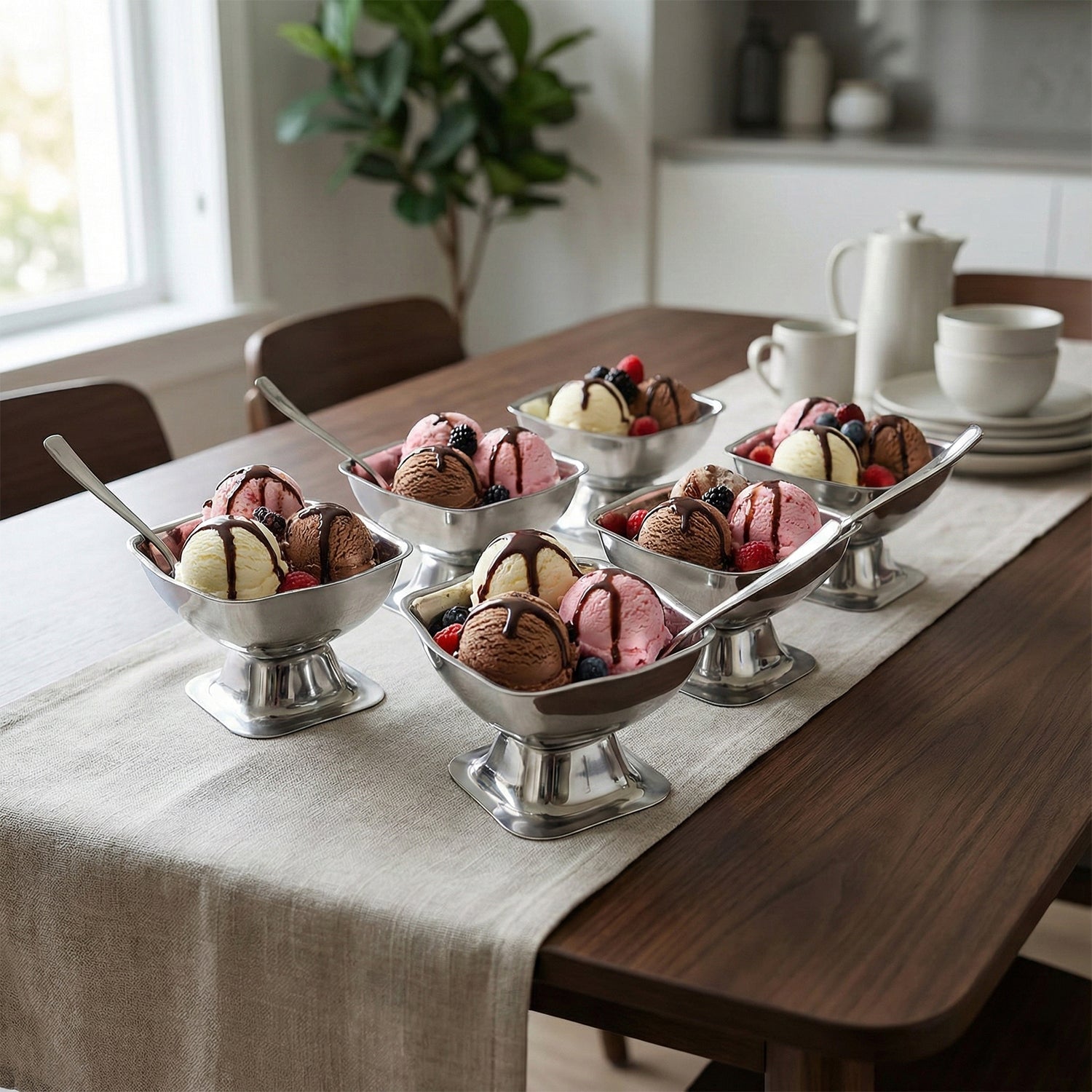 Elegant stainless steel bowls for party desserts