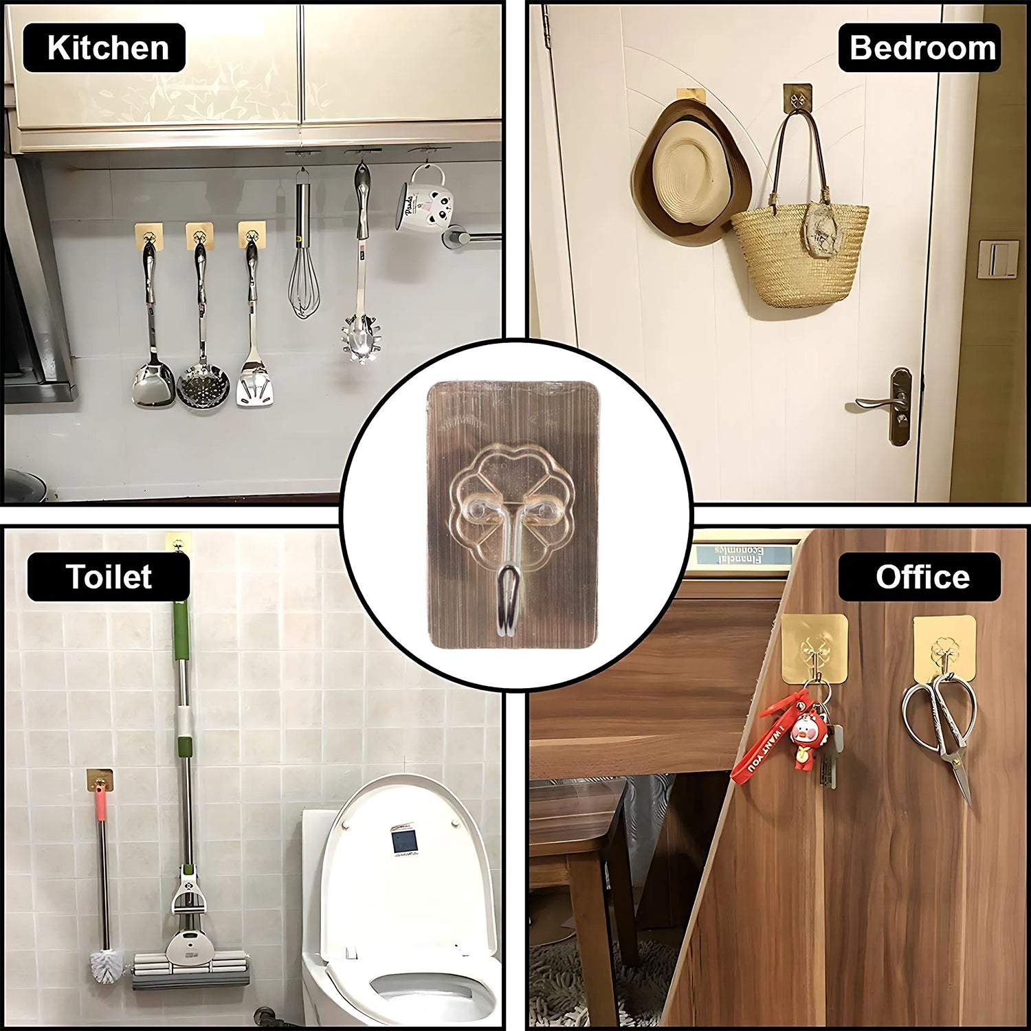 Plastic Adhesive Sticky Waterproof And Oil Proof Wall Hook (5.53.5 Cm  10 Pc)