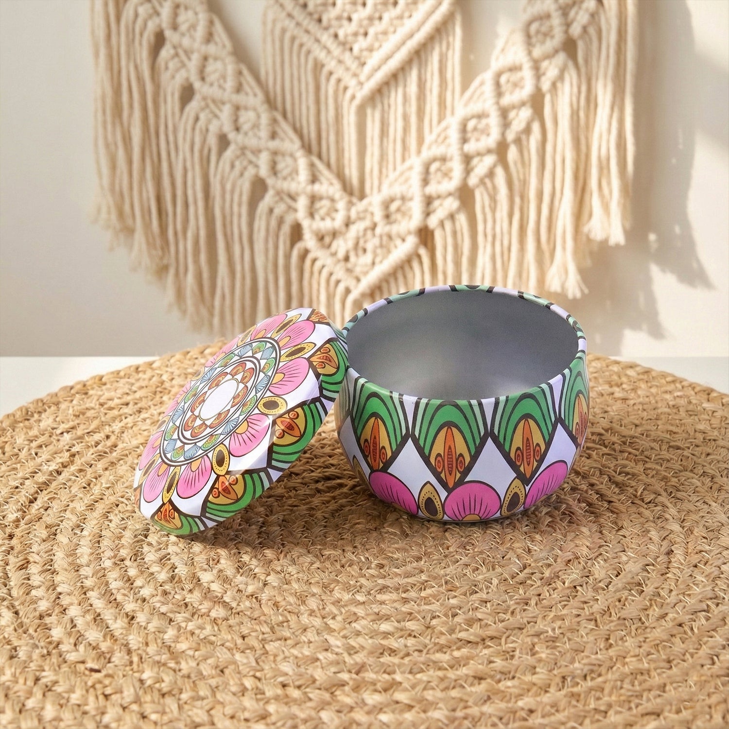 Premium Decorative Mandala Printed Metal Candle Container (1 Pc)