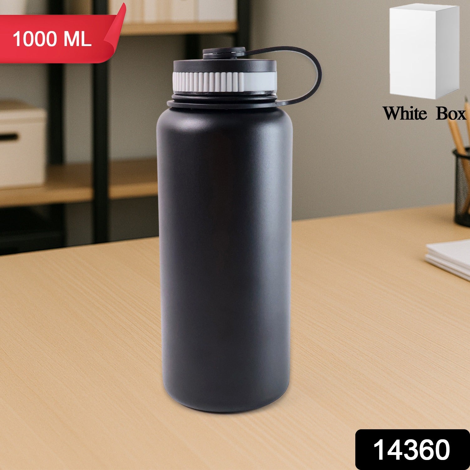 Black Stainless Steel Double Wall Vacuum-insulated Drink Water Bottle (1000 Ml)