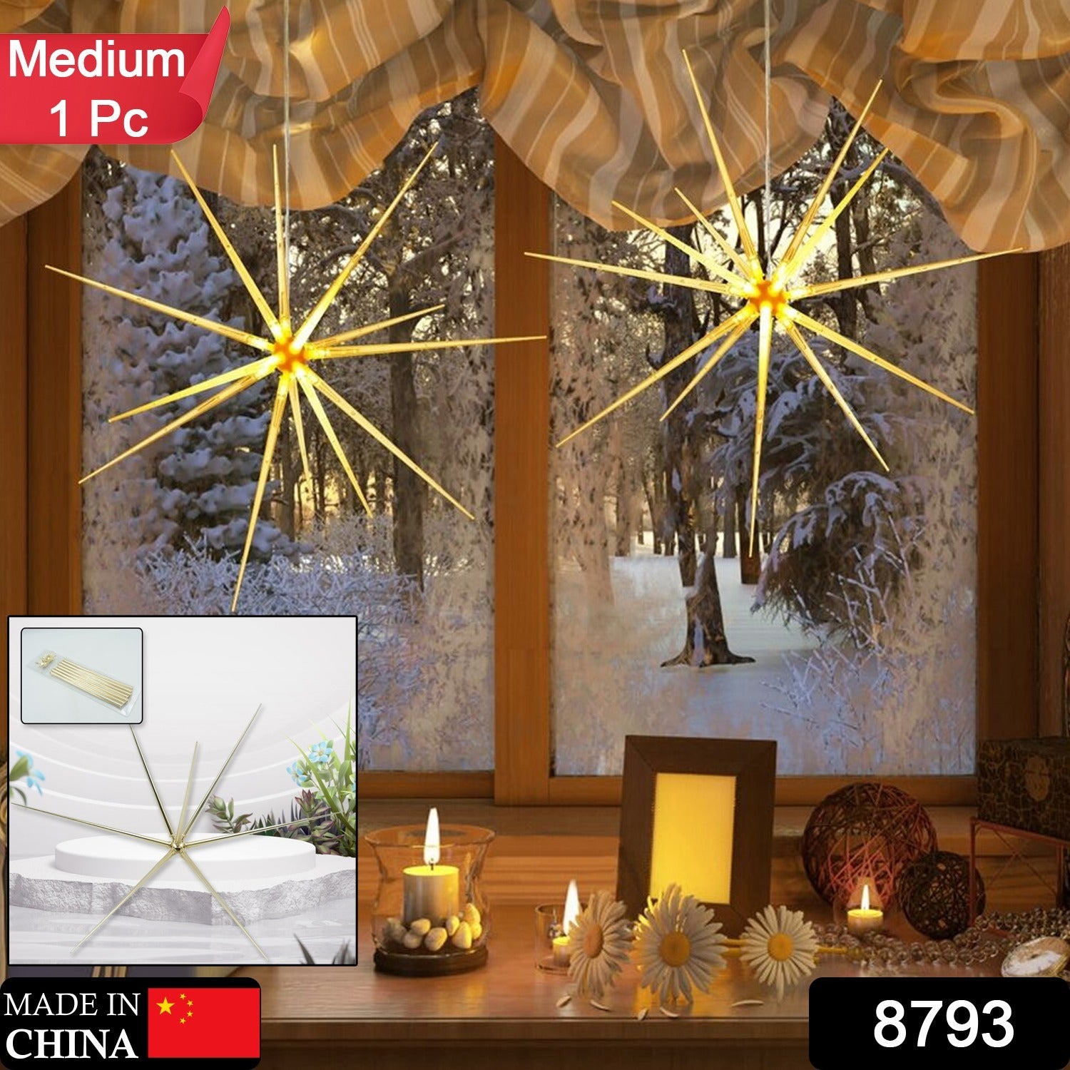 3d Gold Star Hanging Decoration Star Acrylic Look  Hanging Luminous Star For Windows Home Garden Festive Embellishments For Holiday Parties Weddings Birthday Home Decoration ( Big  Medium Small )