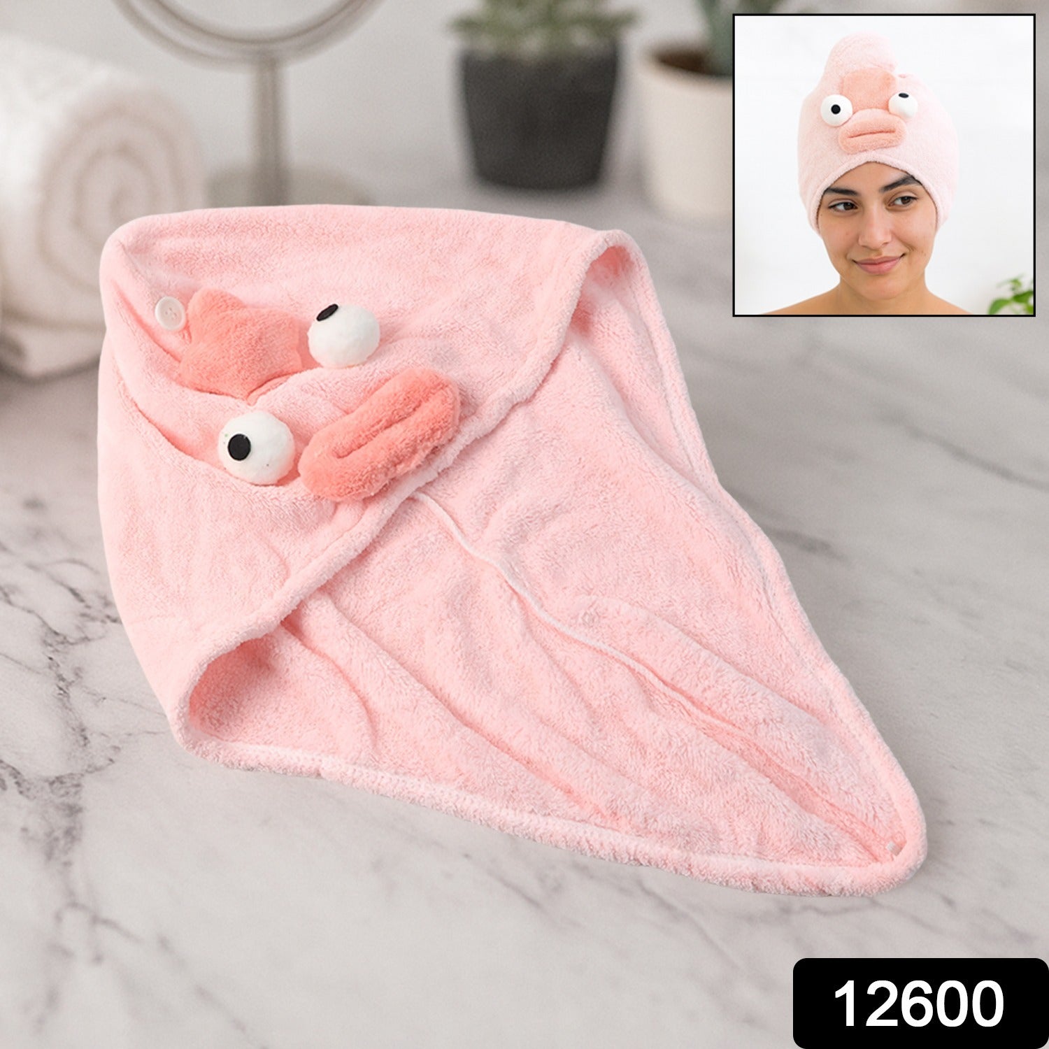 Soft Microfiber Cartoon Design Hair Drying Towel Wrap With Button Closure (1 Pc)