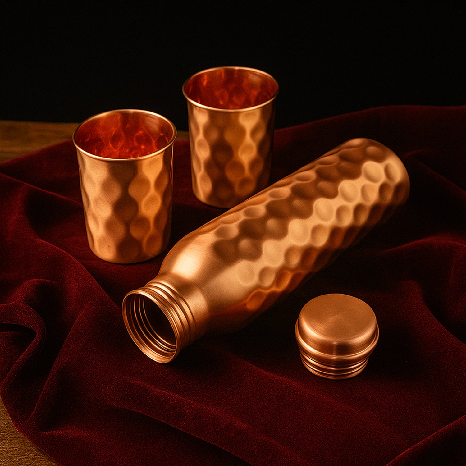 Copper Water Bottle 2 Glasses With Gift Box (3 Pcs Set)