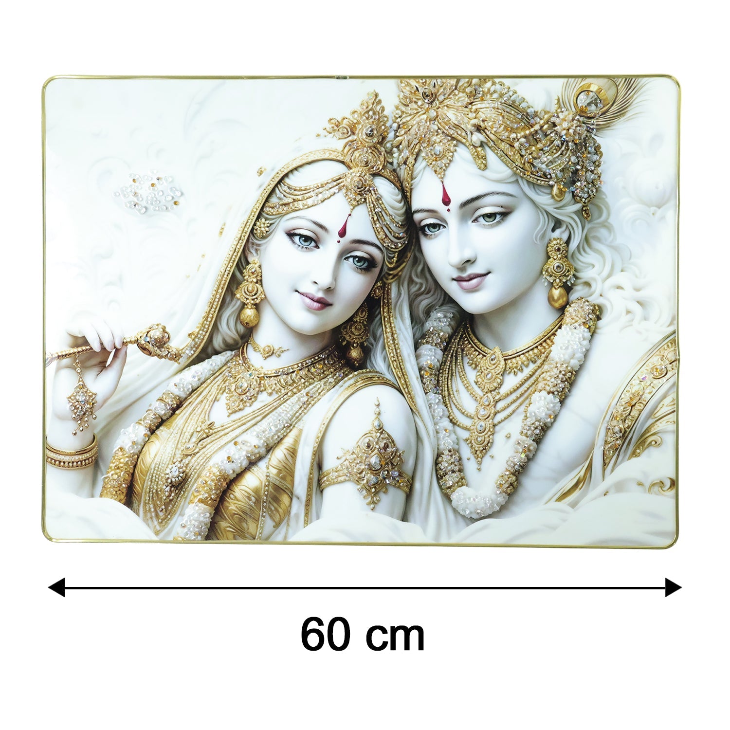 Premium Radha Krishna Royal White Gold Finish Wall Art Frame (1 Pc, 60x45 Cm)