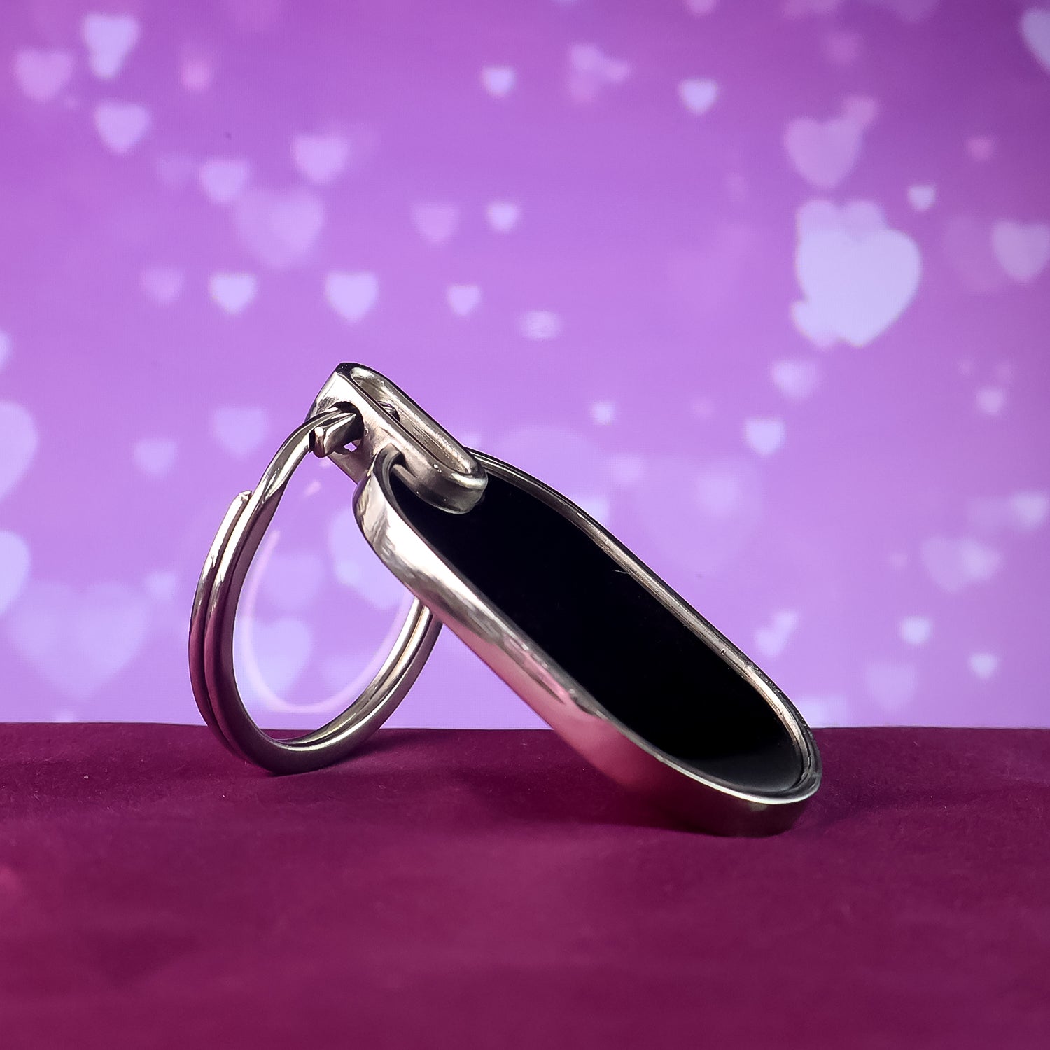 Elegant Black  Silver Oval Metal Keychain (1 Pc)