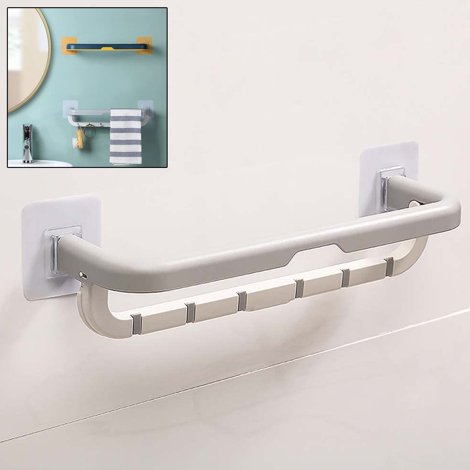 1515 Wall Mounted Double Bar Towel Holder With Hooks  Multifunctional Adjustable Towels Rack For Kitchenbathroom  Folding Towel Shelf