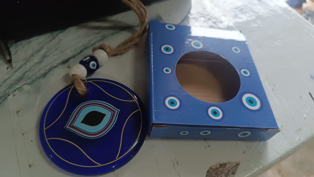 Decorative Evil Eye Wall Hanging Nazar Protector Charm with Beads, Wind Chime (1 Pc)