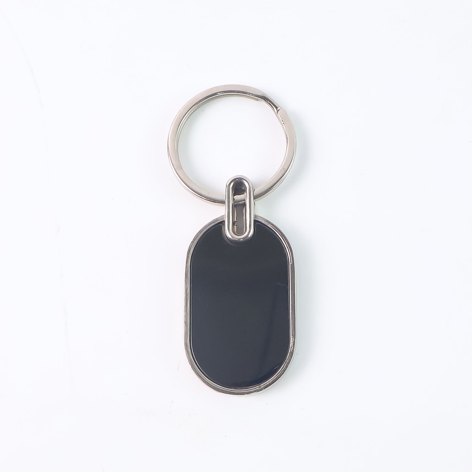 Elegant Black  Silver Oval Metal Keychain (1 Pc)